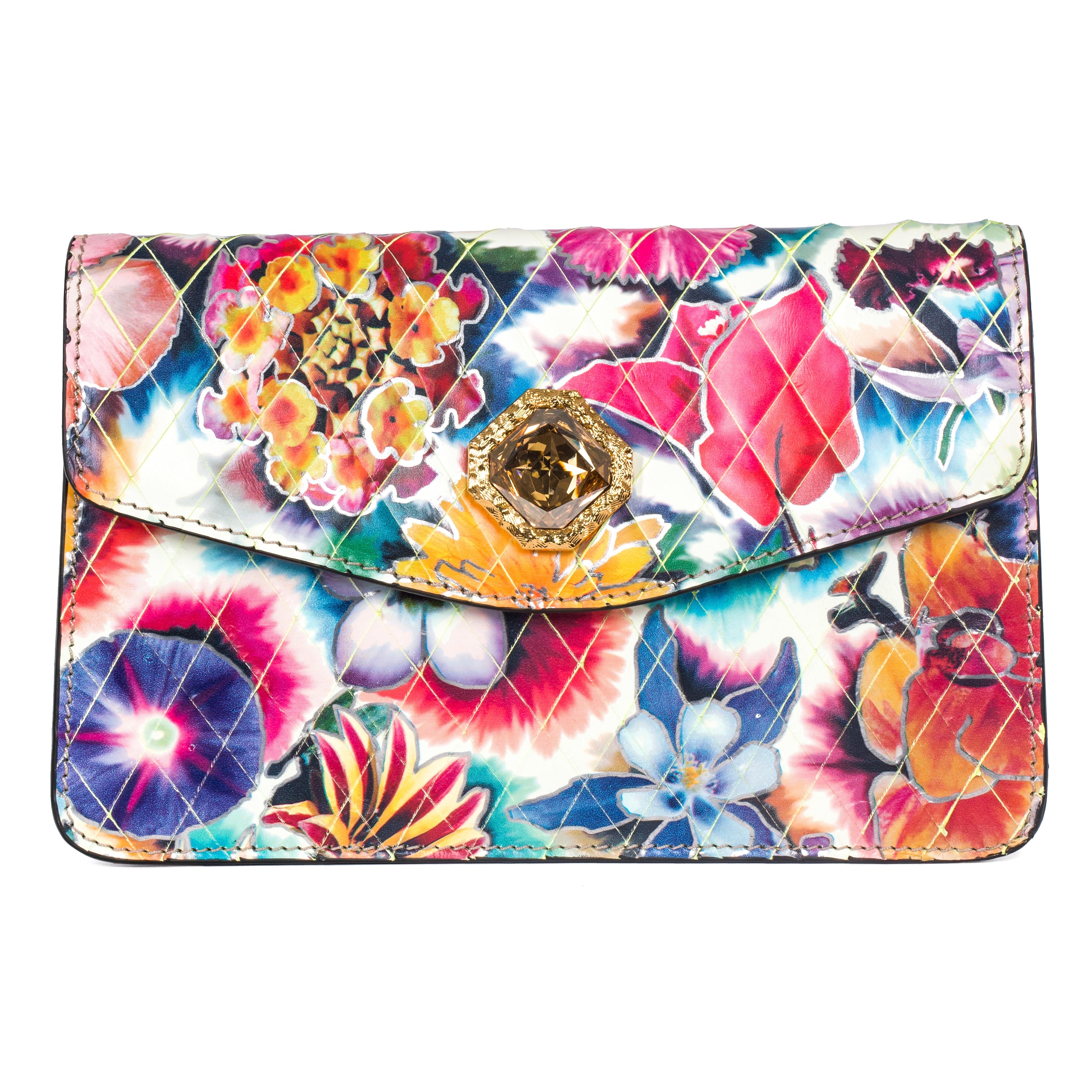 Floral Leather Clutch  With Custom Swarovski Stone