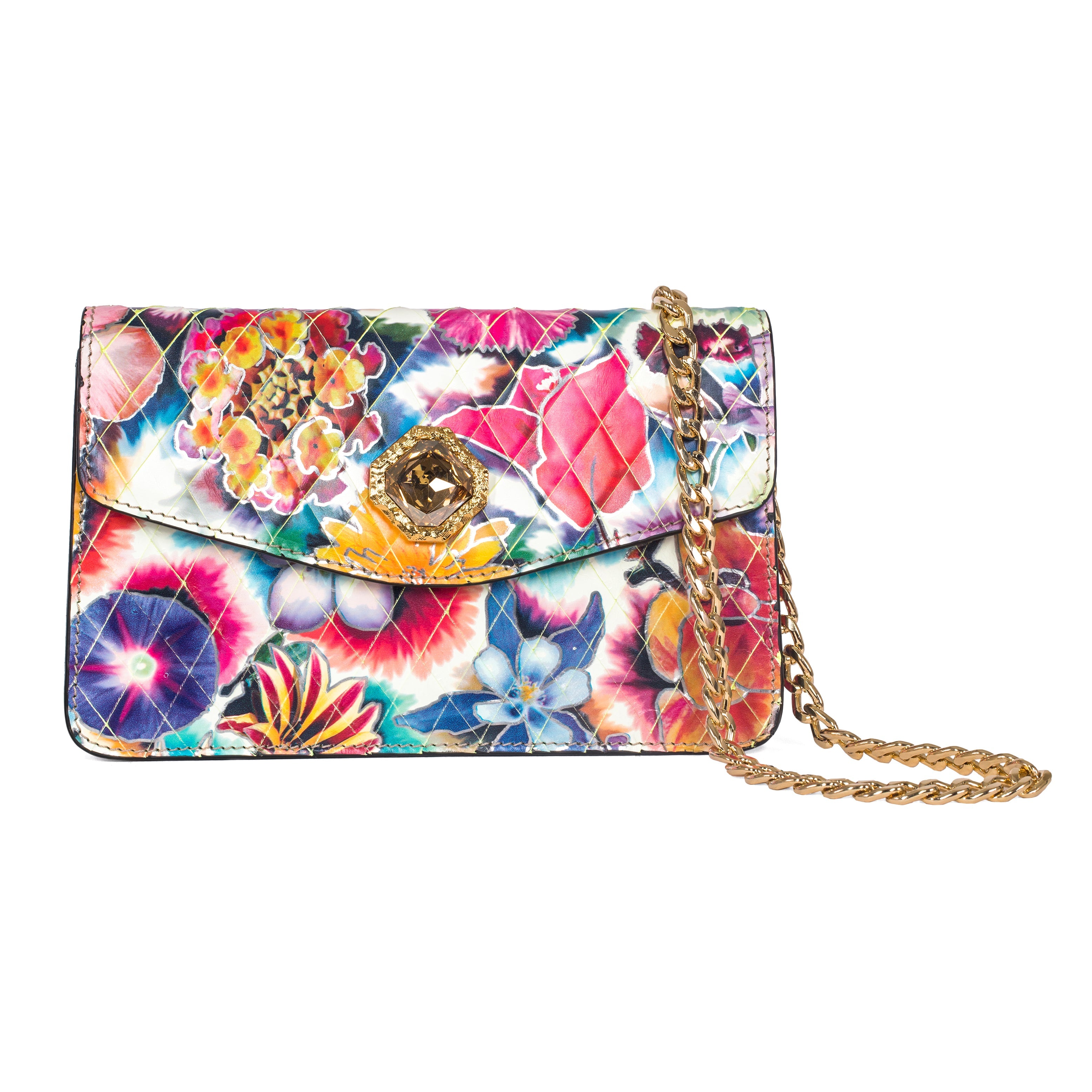Floral Leather Clutch  With Custom Swarovski Stone