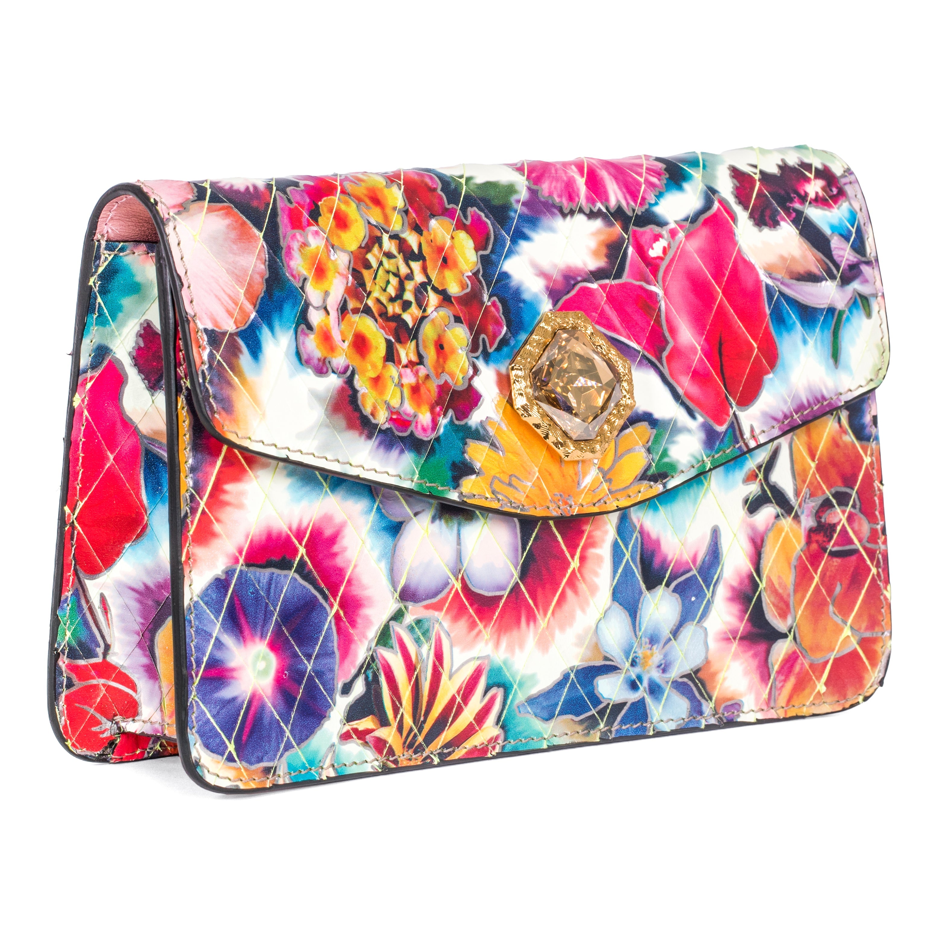 Floral Leather Clutch  With Custom Swarovski Stone