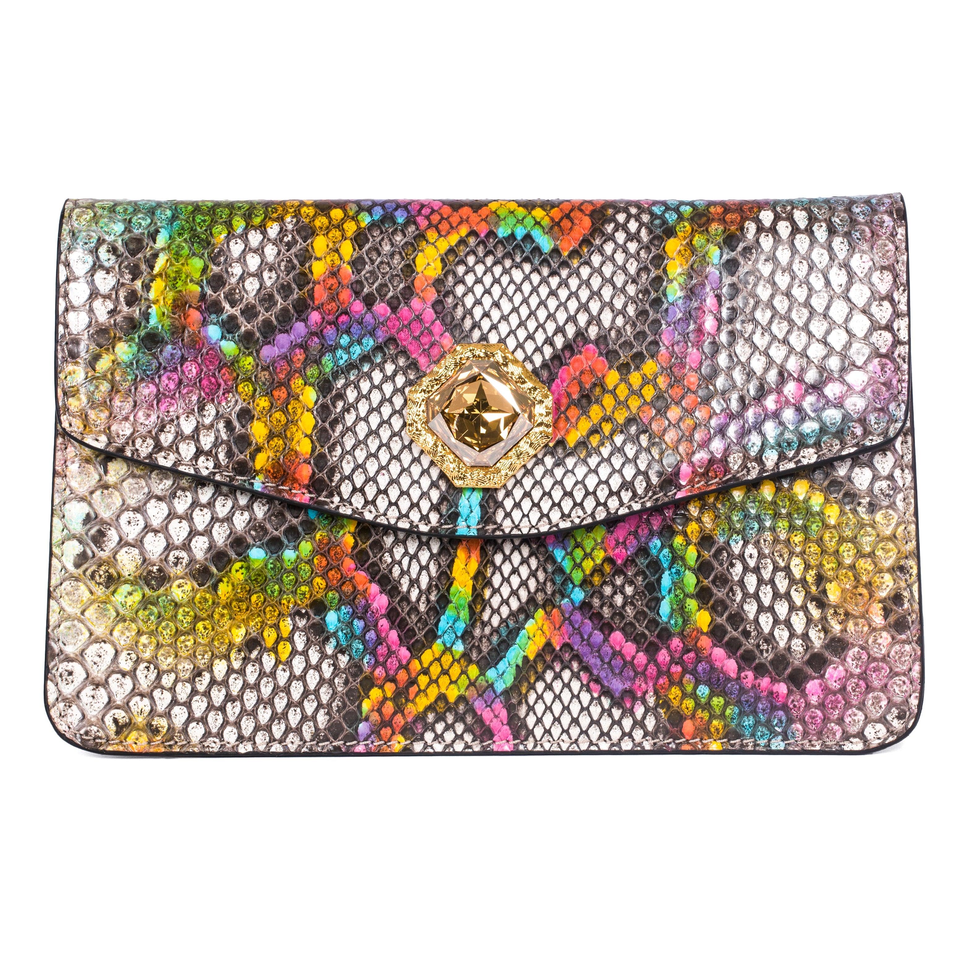 Rainbow Snakeskin Clutch With Custom Swarovski Stone