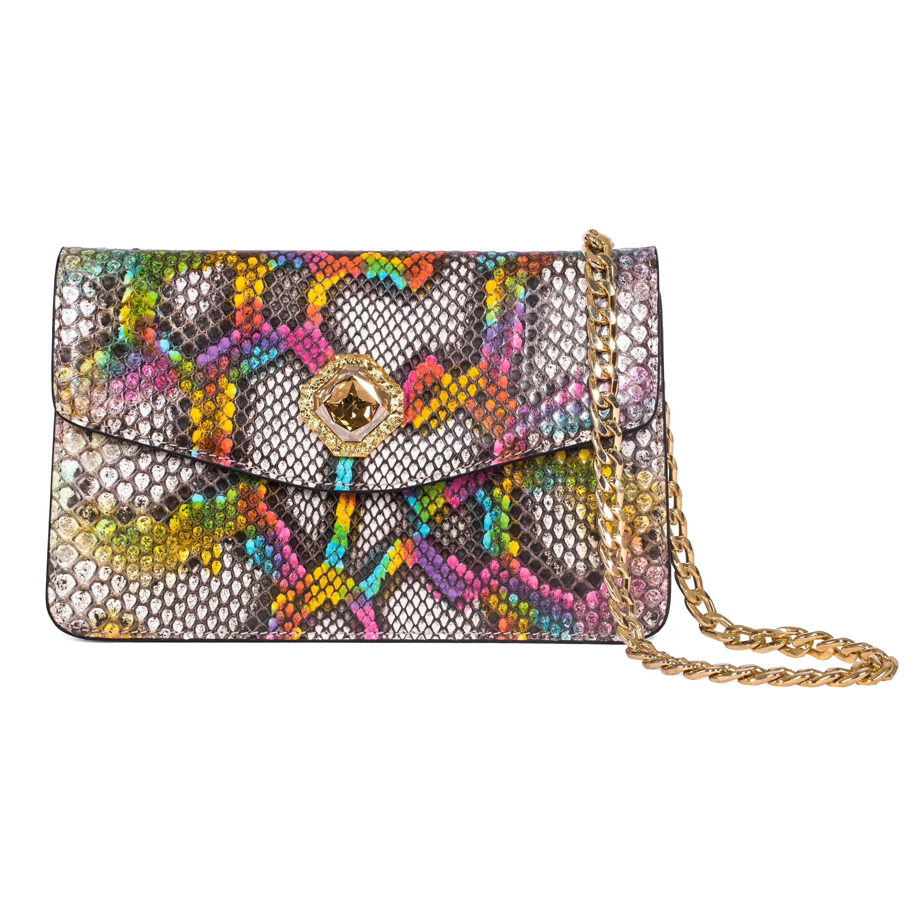 Rainbow Snakeskin Clutch With Custom Swarovski Stone