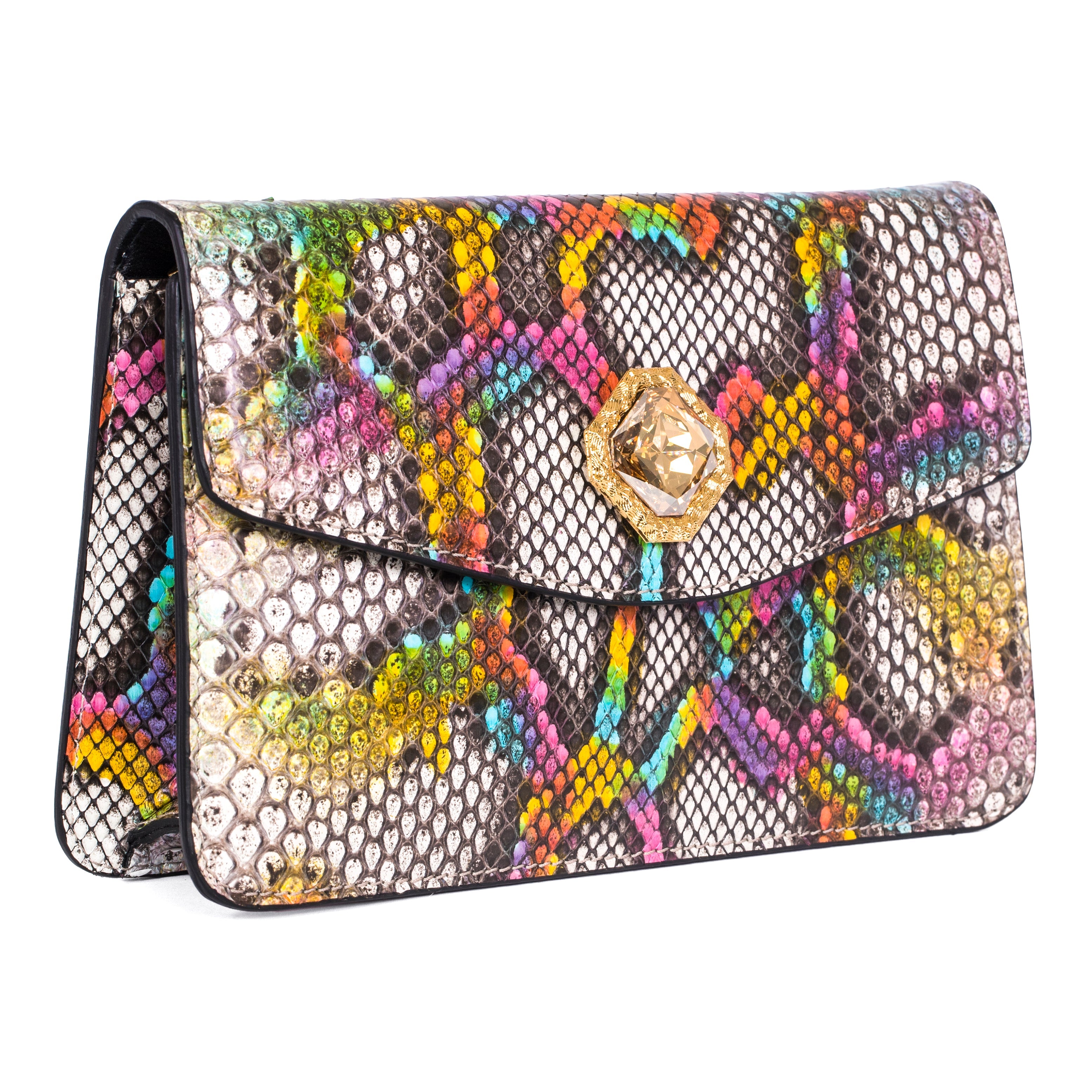 Rainbow Snakeskin Clutch With Custom Swarovski Stone