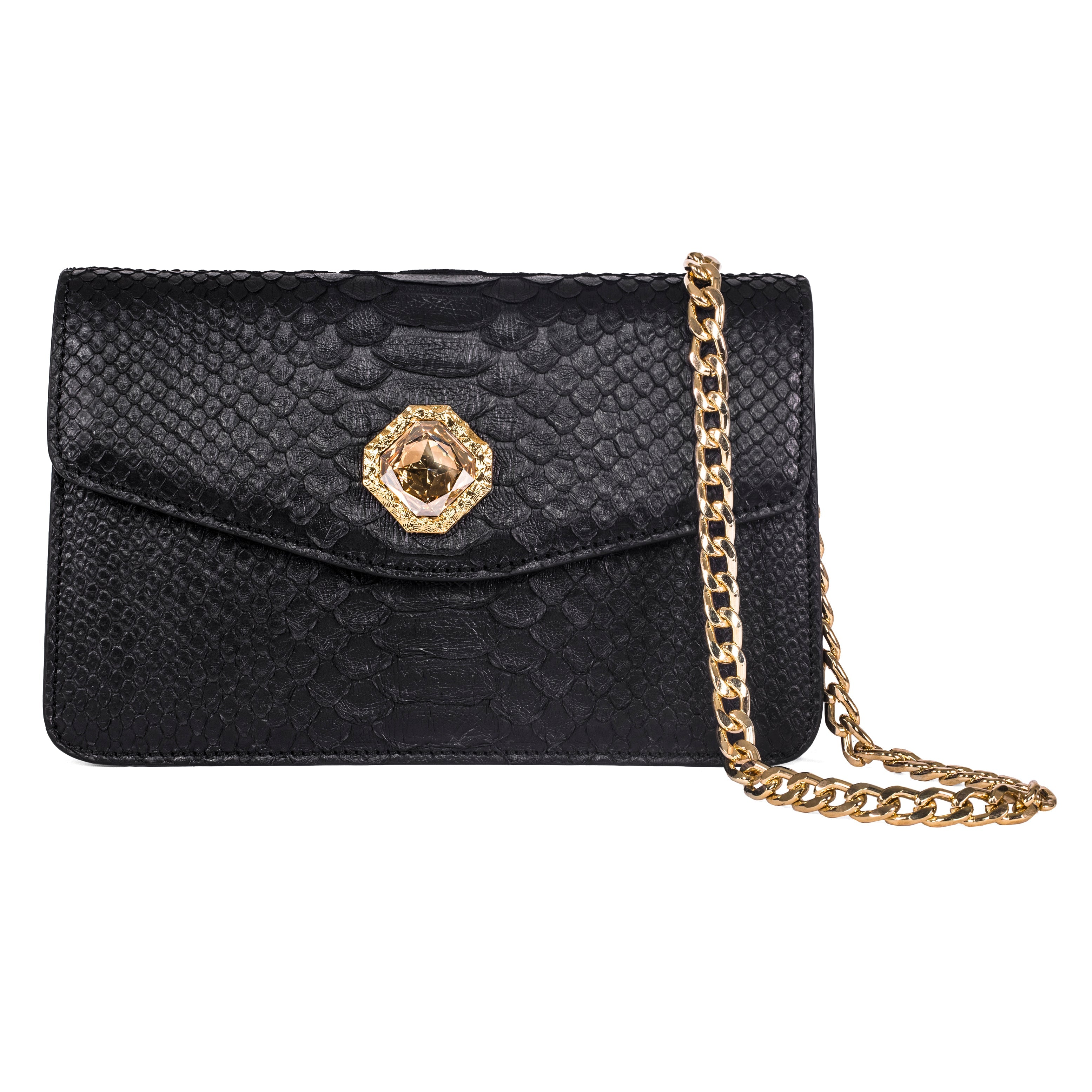 Black Python Clutch with Custom Swarovski Stone