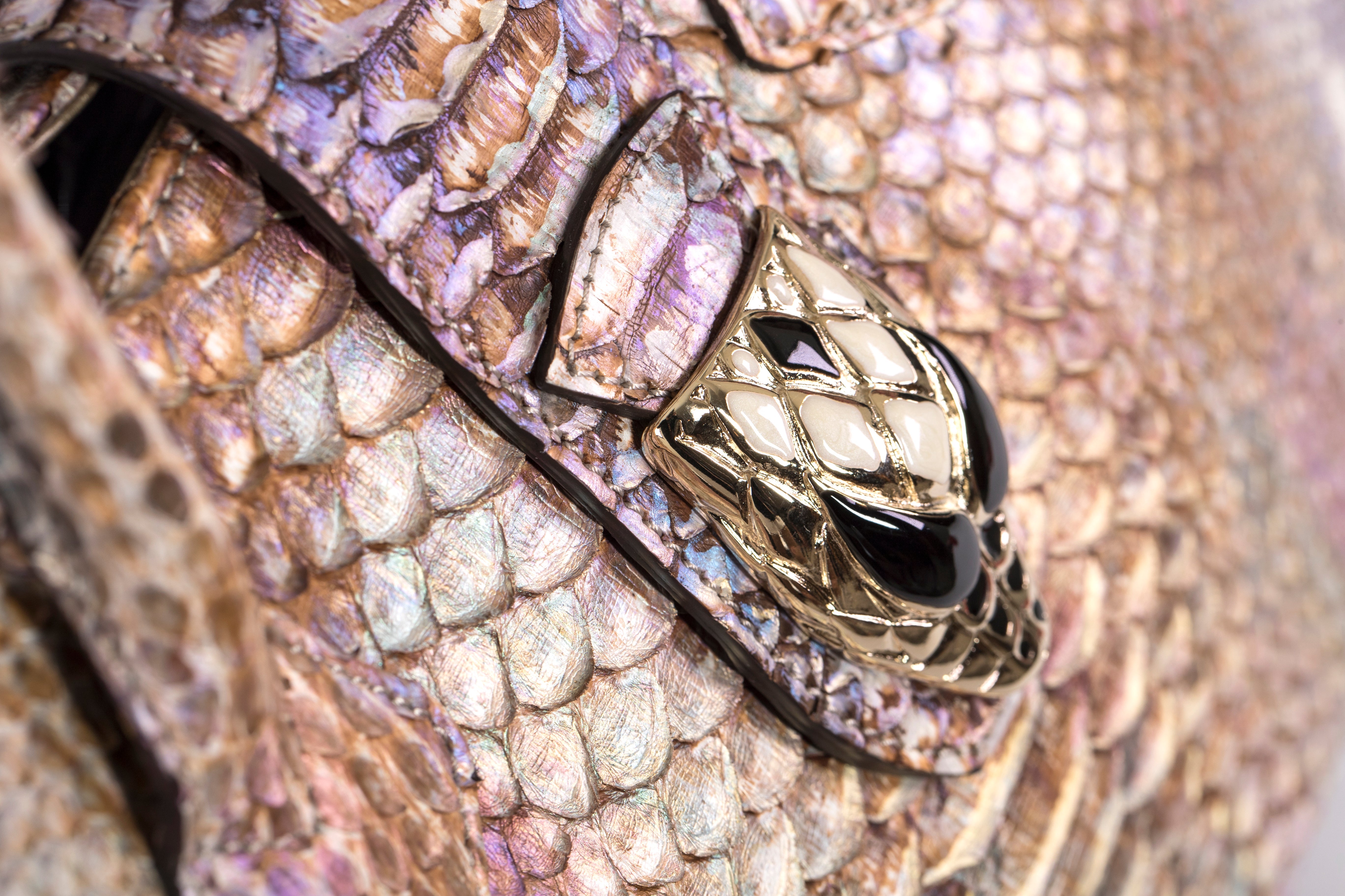 Iridescent Python Bag with Snake Head Accessory
