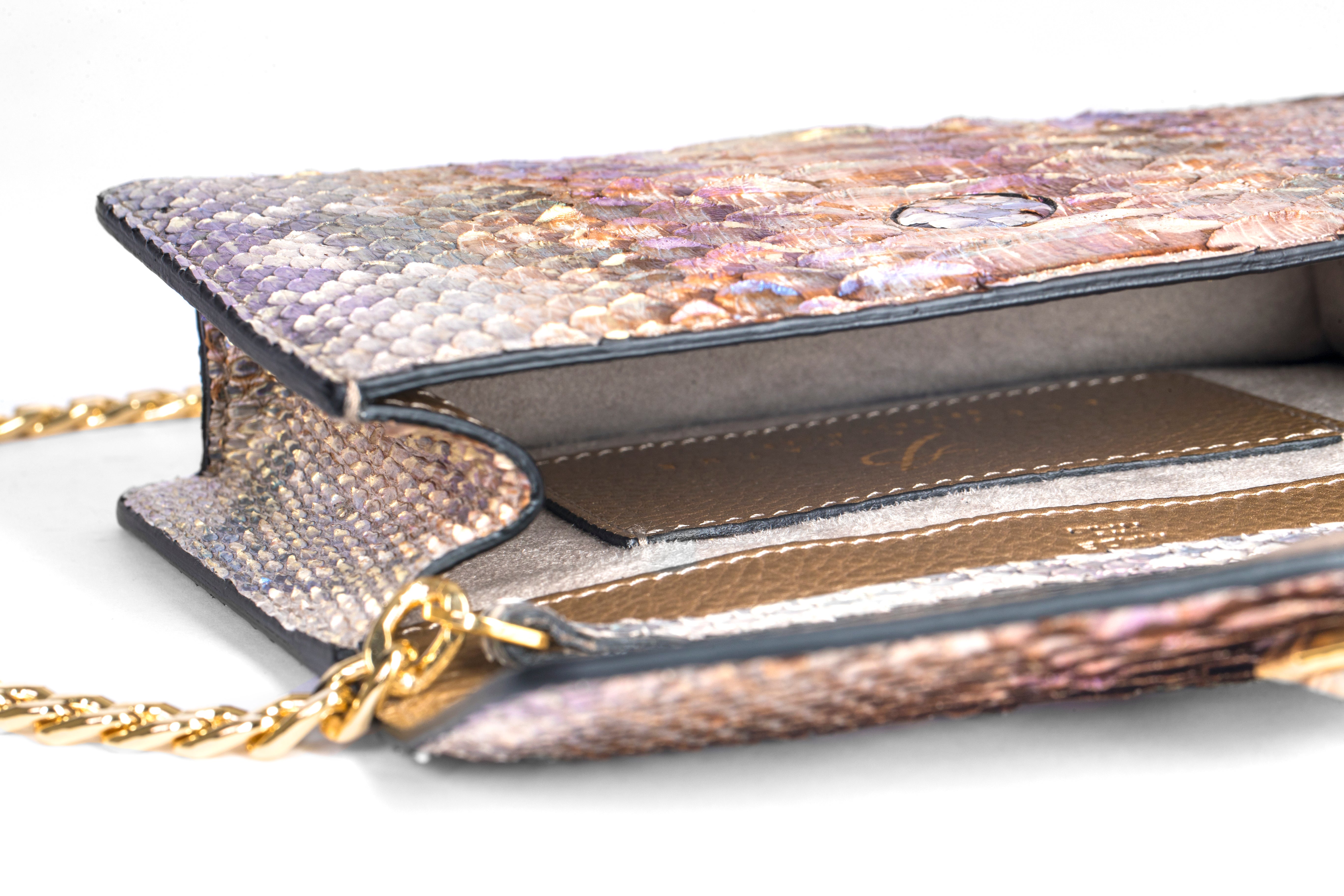 Iridescent Python Clutch With Custom Swarovski Stone