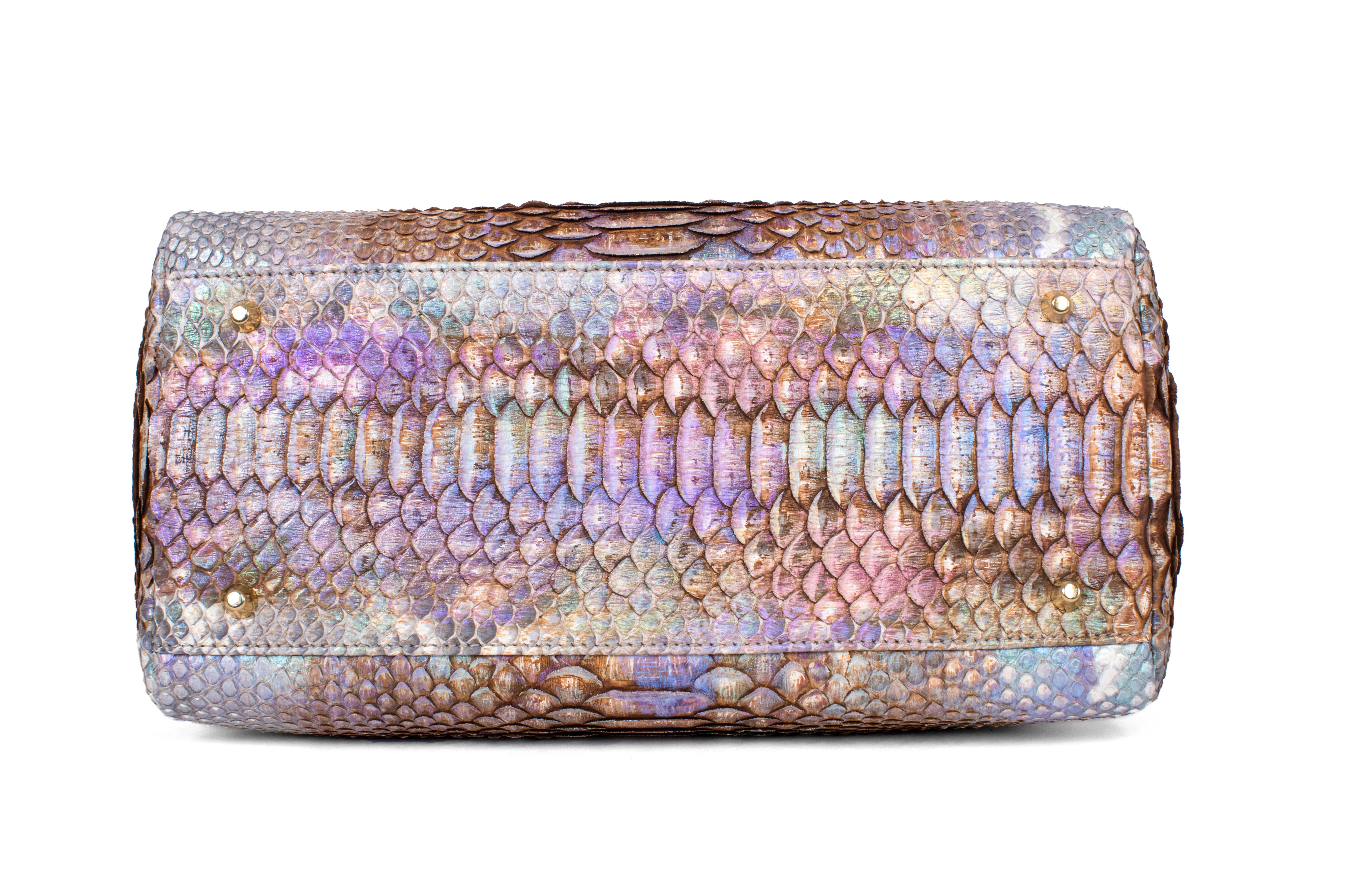 Iridescent Python Bag with Snake Head Accessory
