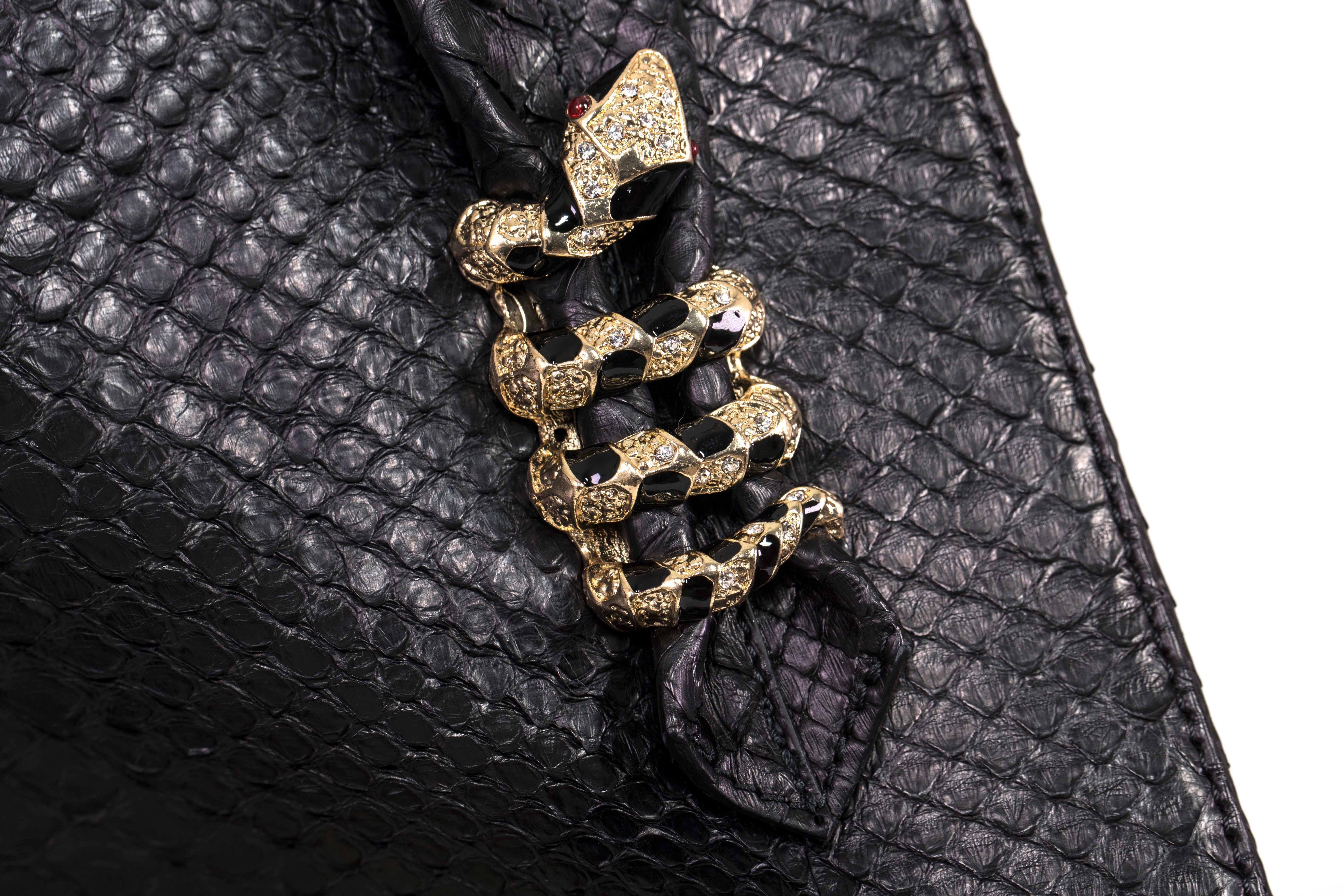 Large Black Python Shopper Bag