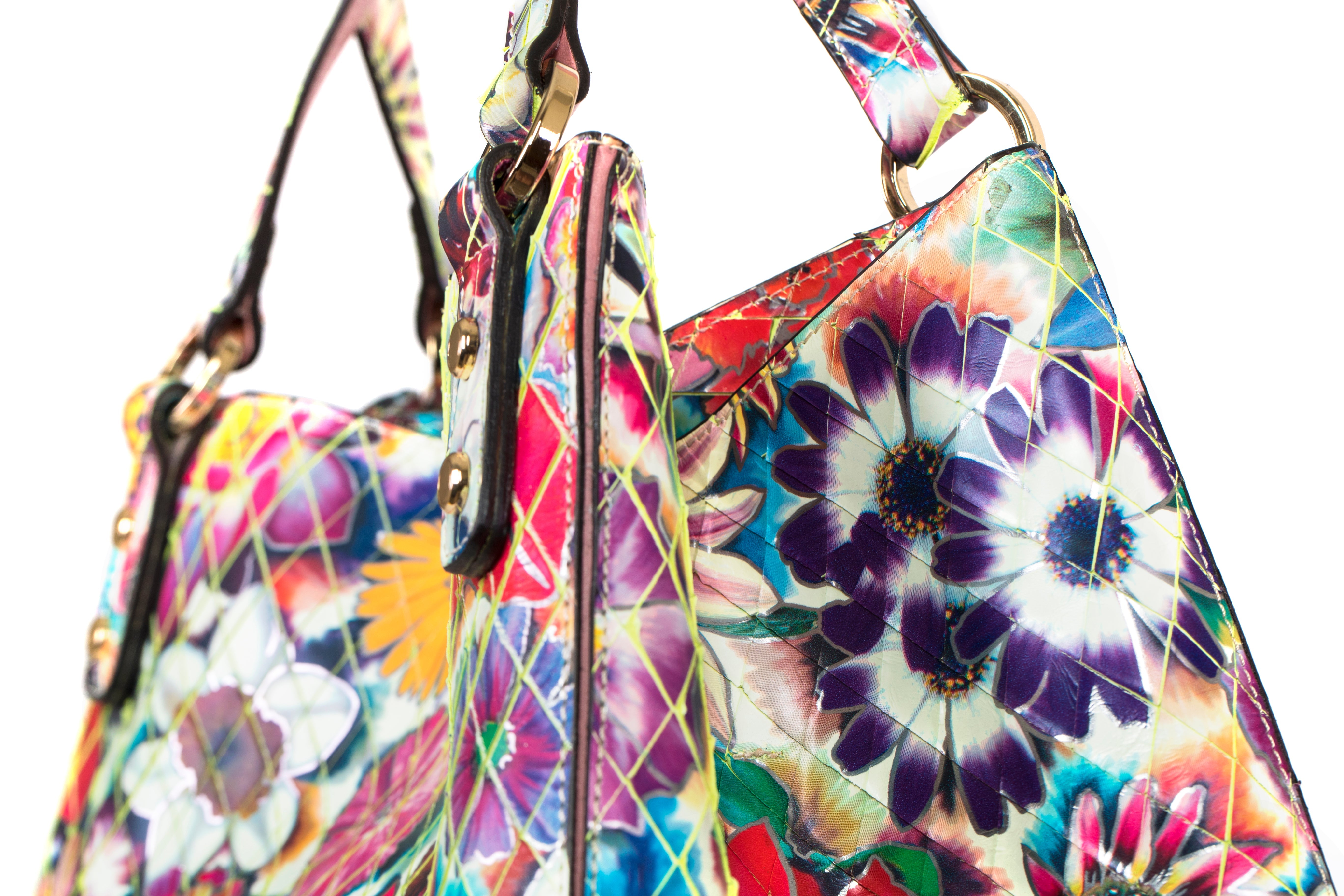 Large Floral Leather Tote Bag