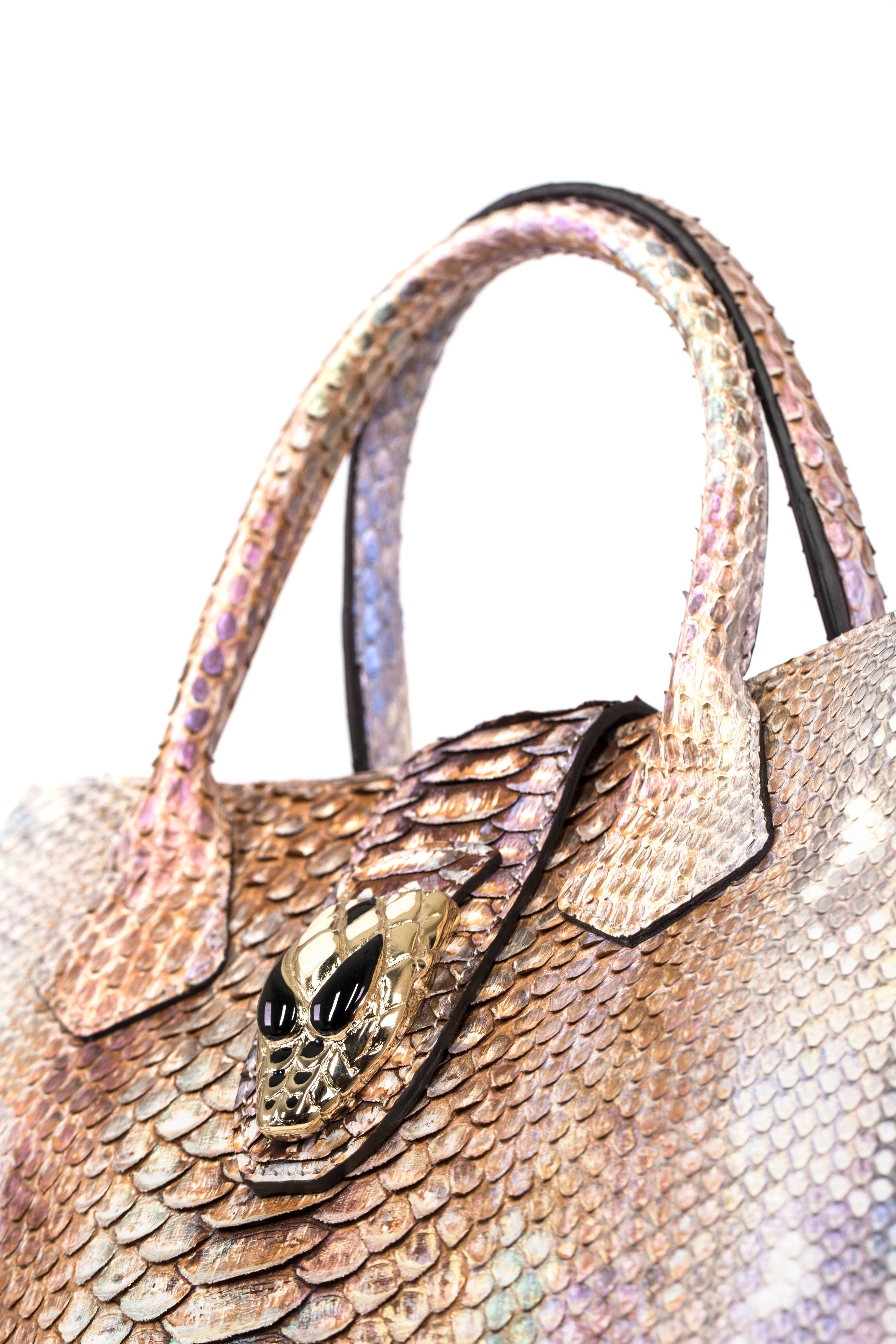 Iridescent Python Bag with Snake Head Accessory