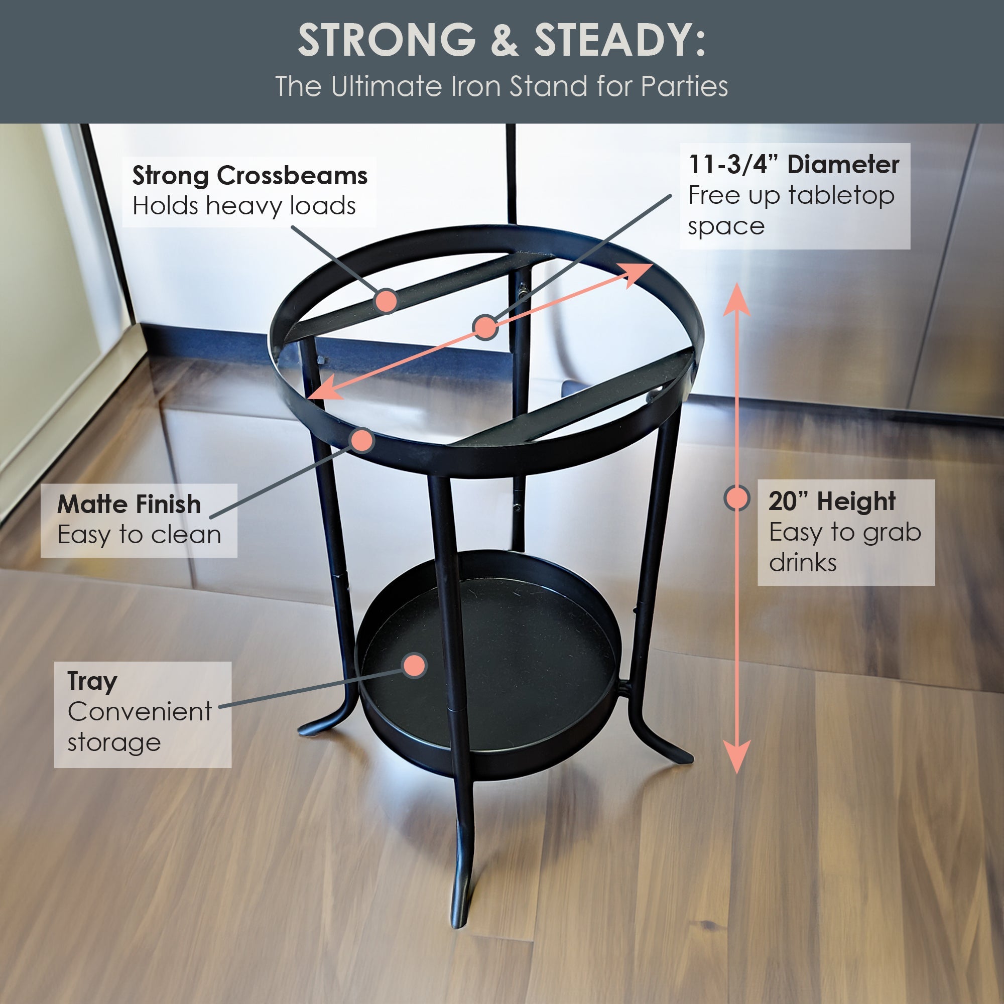 BREKX Anchored Ribbed Insulated Stainless Steel Beverage Tub with Stand | 12-Quart Drink Chiller