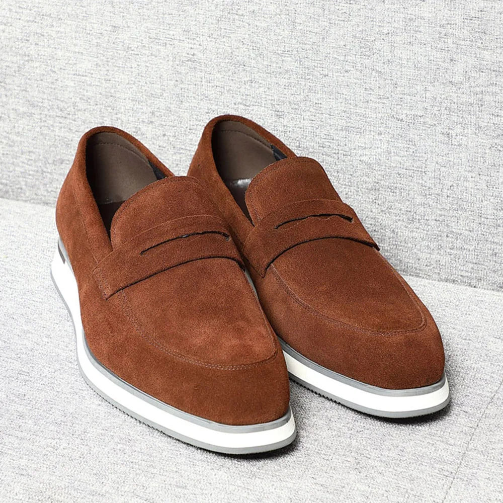 Classic Luxury Men's Cow Suede Penny Loafers | Genuine Leather Slip-on Casual Business & Social Flats