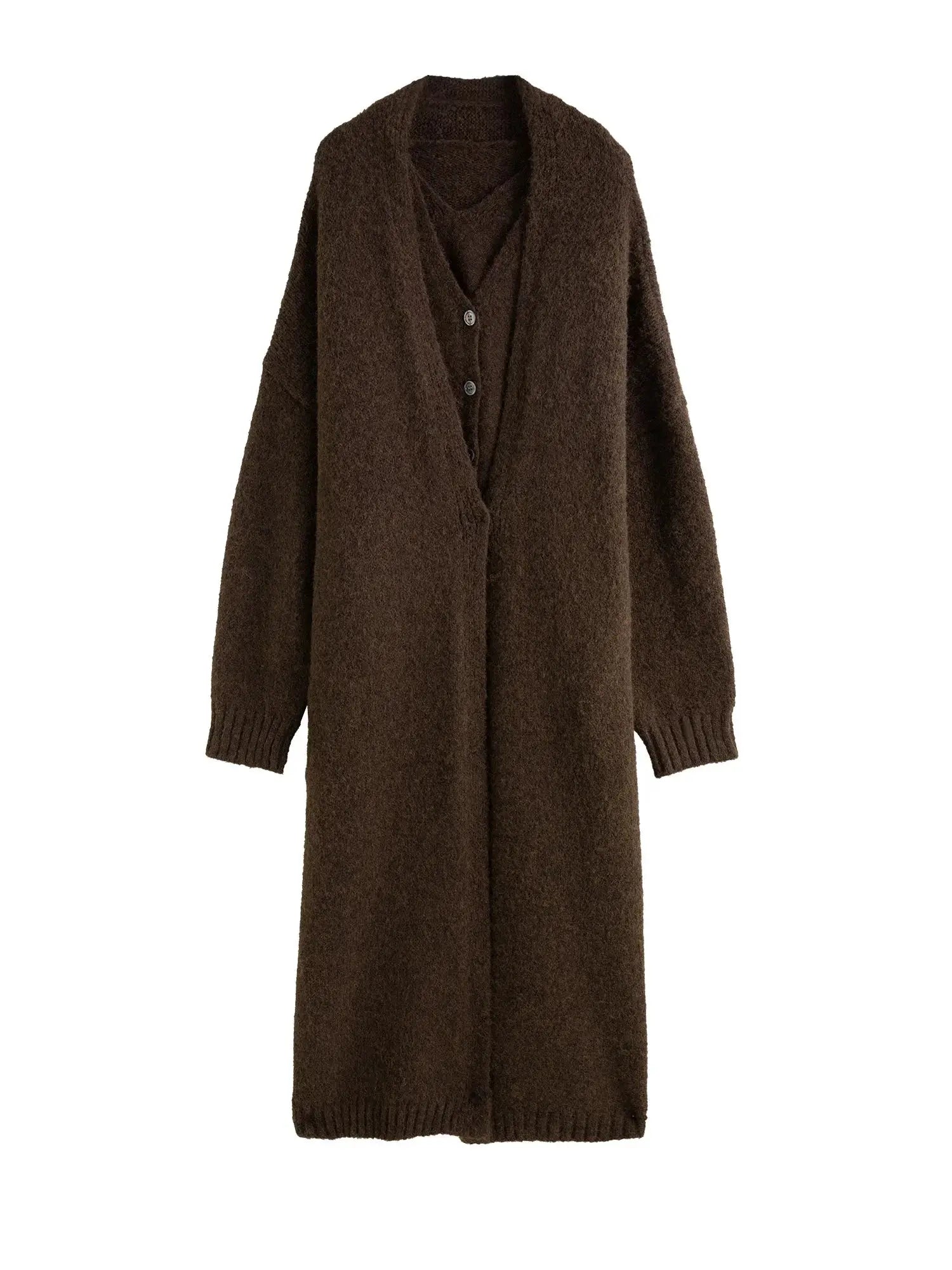 Winter Plus Size Knit Vest and Long Coat Set