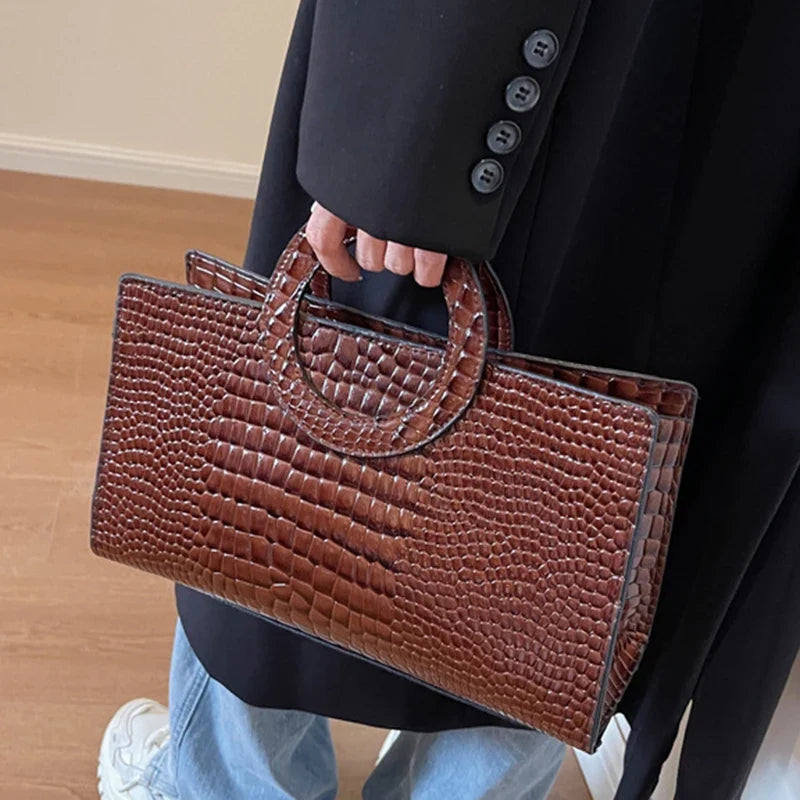 Luxury Crocodile Pattern Women's Handbag | Fashion Shoulder & Crossbody Bag (Famous Brand Designer PU Leather, Large Capacity)