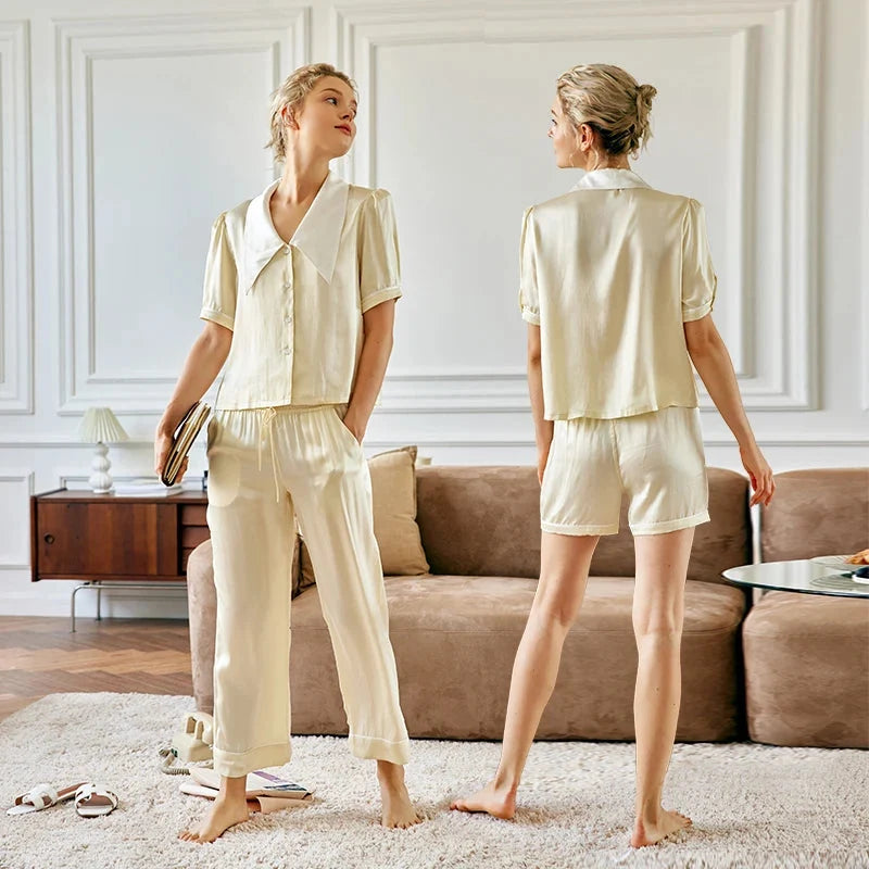 Mulberry Silk Pajama Set Short Sleeve Summer Loungewear