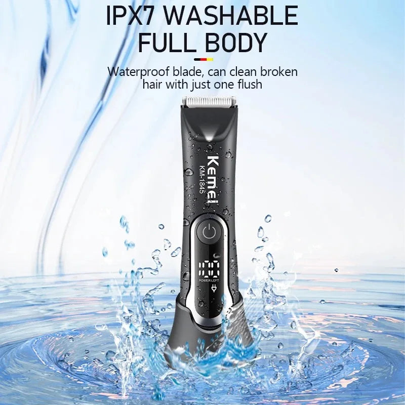 Kemei Groin Hair Trimmer Men Electric Clippers Waterproof  Trimmer for Pubic Body Hair Grooming Kit Ceramic Blade Razor KM-1845