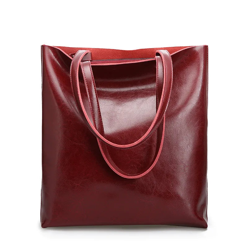 Real Genuine Leather Women's Shoulder Bags | Large Capacity Female Fashion Office Retro Handbag (Cow Leather, Big Bags for Women)