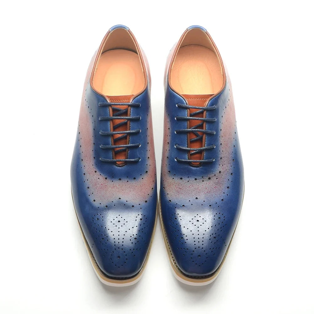 Luxury Men's Duotone Plain Toe Oxfords | Real Leather Wingtip Brogue Casual Dress Shoes (Height Increasing)