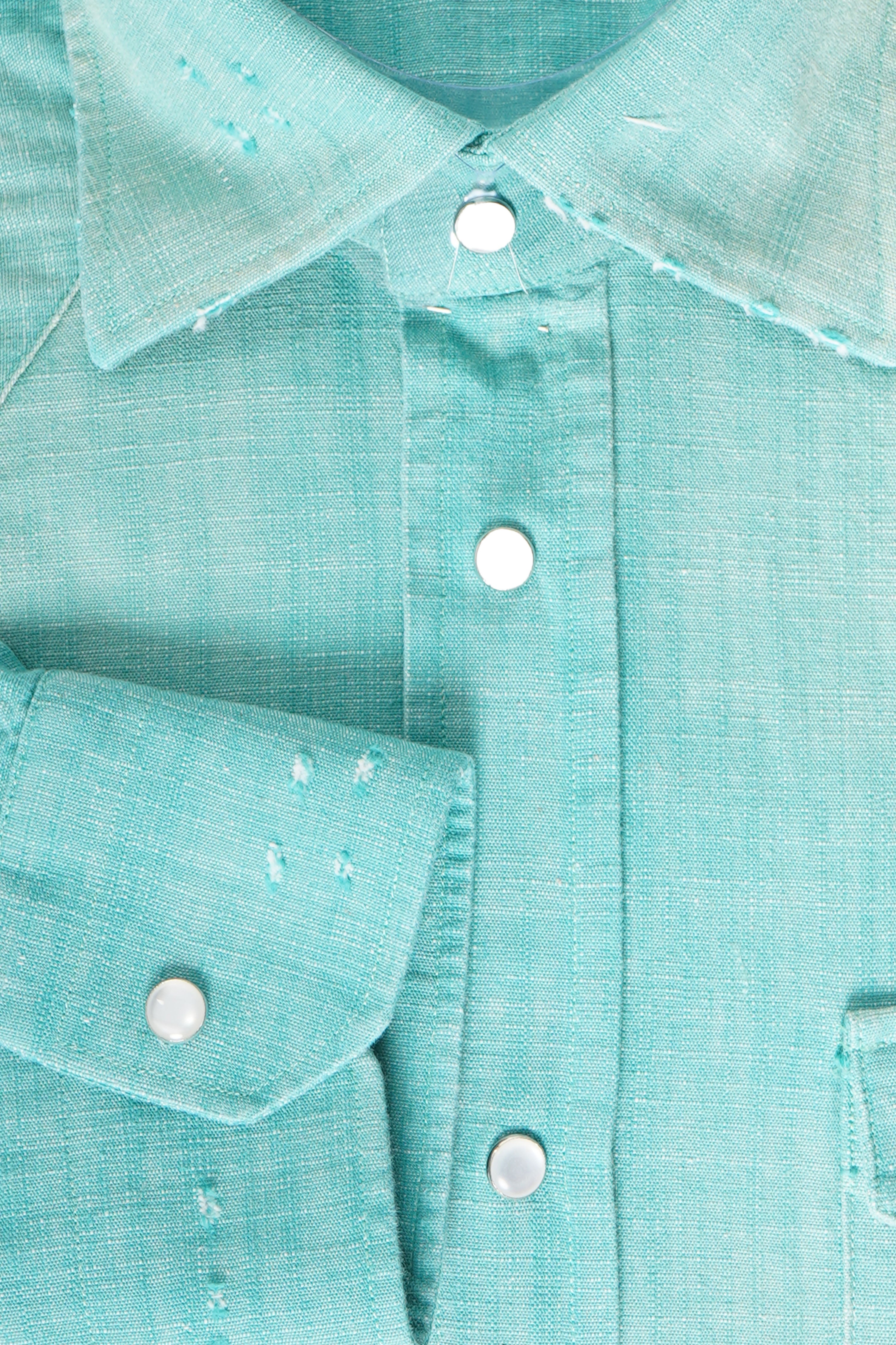 Sartorio Solid Denim Snap Button Cotton Shirt