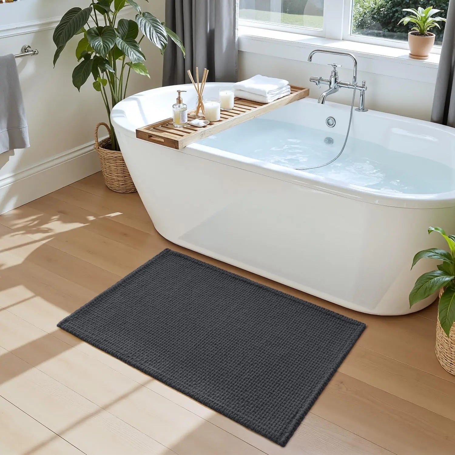 Bathroom Rugs 24x36, Non Slip Washable Bath Mat, Absorbent Chenille Bathmat, Ultra Soft Thick Carpet for Tub Shower Flo