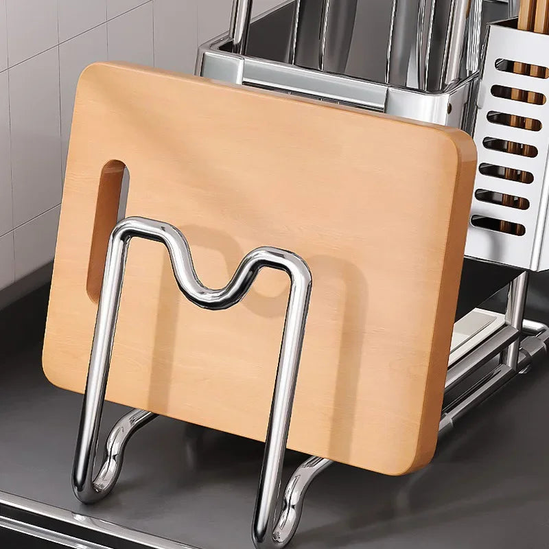 Stainless Steel Kitchen Knife Holder Multifunctional Knife Storage Organizer Cutlery Rack Pot Lid Rack Cutting Board Racks