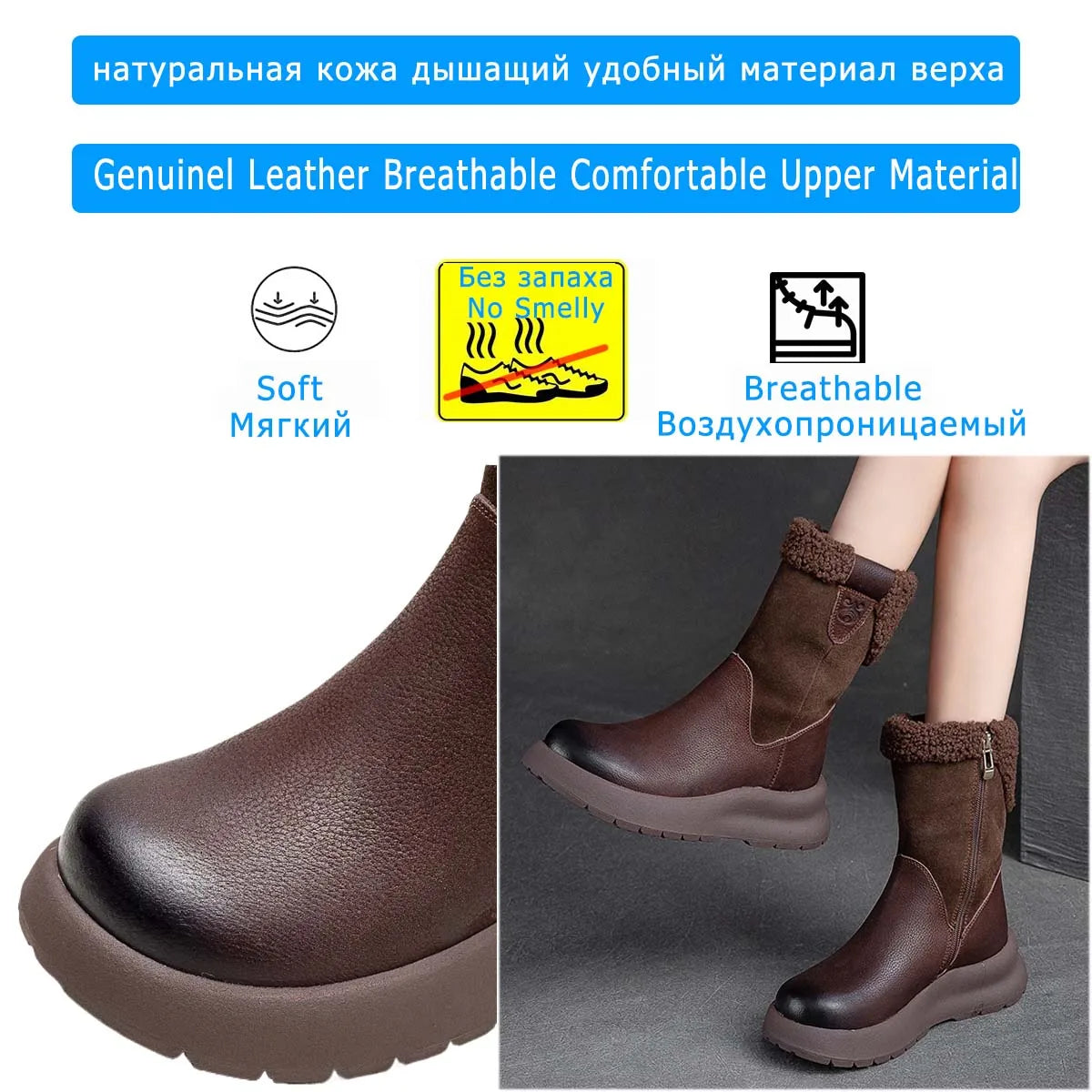 Koznoy 5cm Natural Genuine Leather Chunky Cow Spring Rubber Ankle Boots Soft Soled Winter Plush Flats Booties Autumn Women Shoes