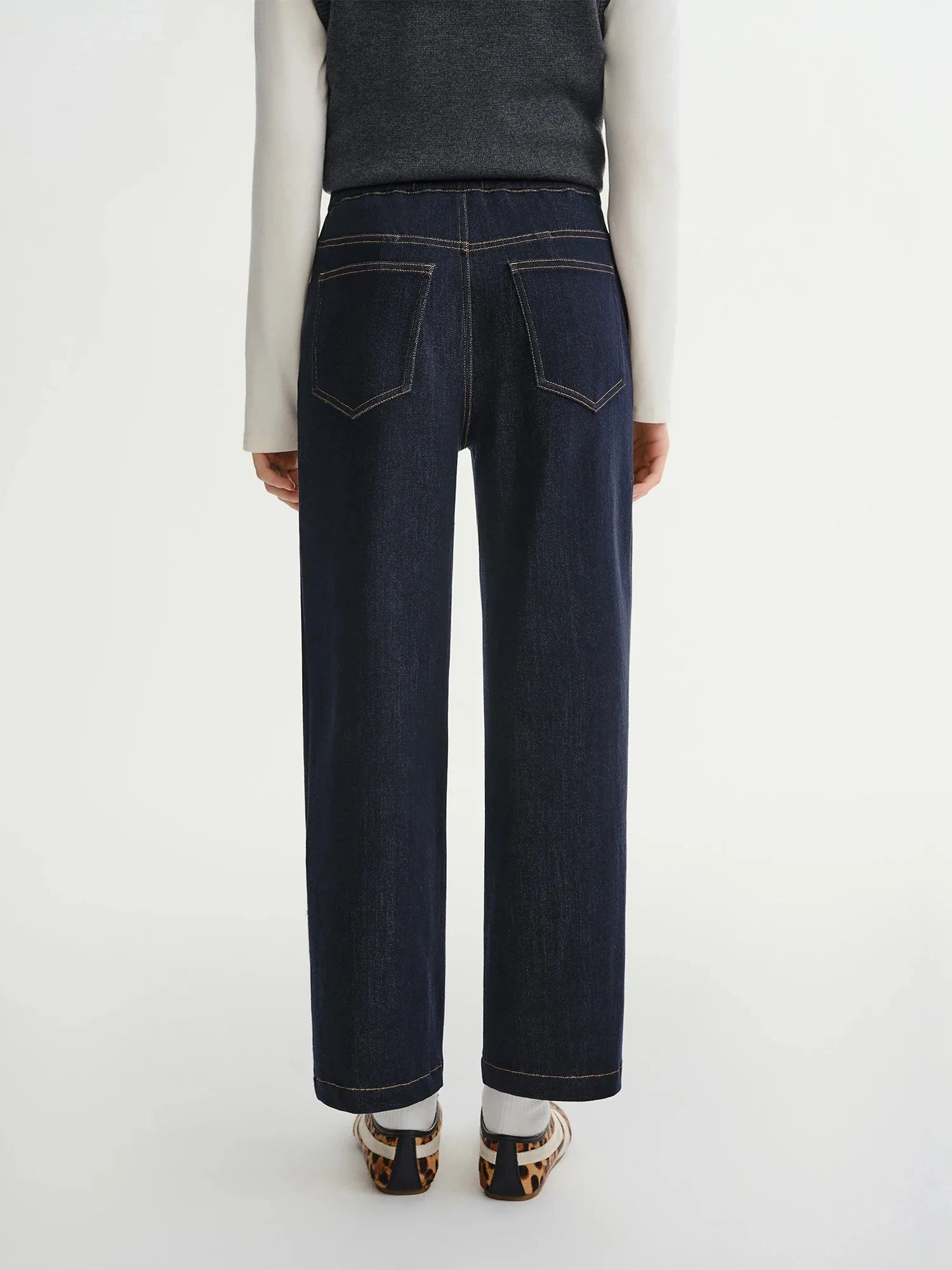 Plus Size Soft Denim Pants Elastic Waist Straight Leg