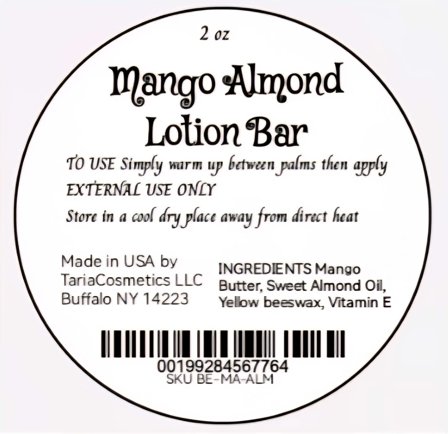 Mango Almond Lotion Bar - Fragrance-Free Organic Mango Butter & Almond Oil