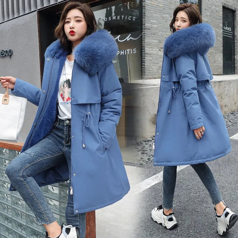 Women Winter Parka – Hooded Fur Collar Thick Warm Long Coat