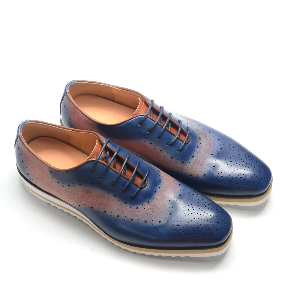 Luxury Men's Duotone Plain Toe Oxfords | Real Leather Wingtip Brogue Casual Dress Shoes (Height Increasing)