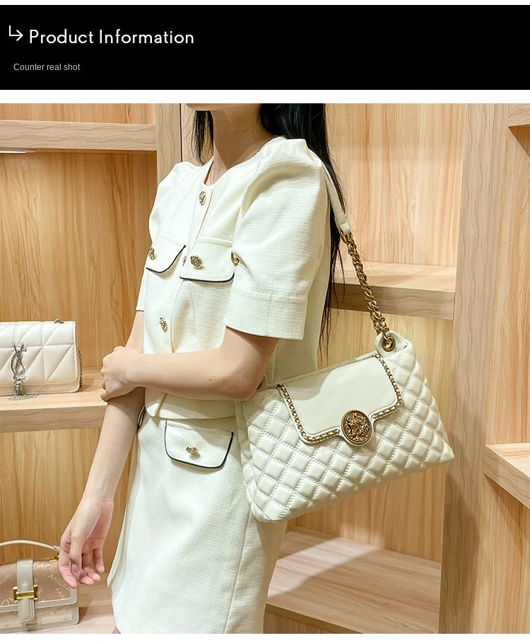 Luxury Genuine Leather Chain Shoulder Bag for Women | New Designer Large Capacity Underarm Handbag (Diamond Lattice)