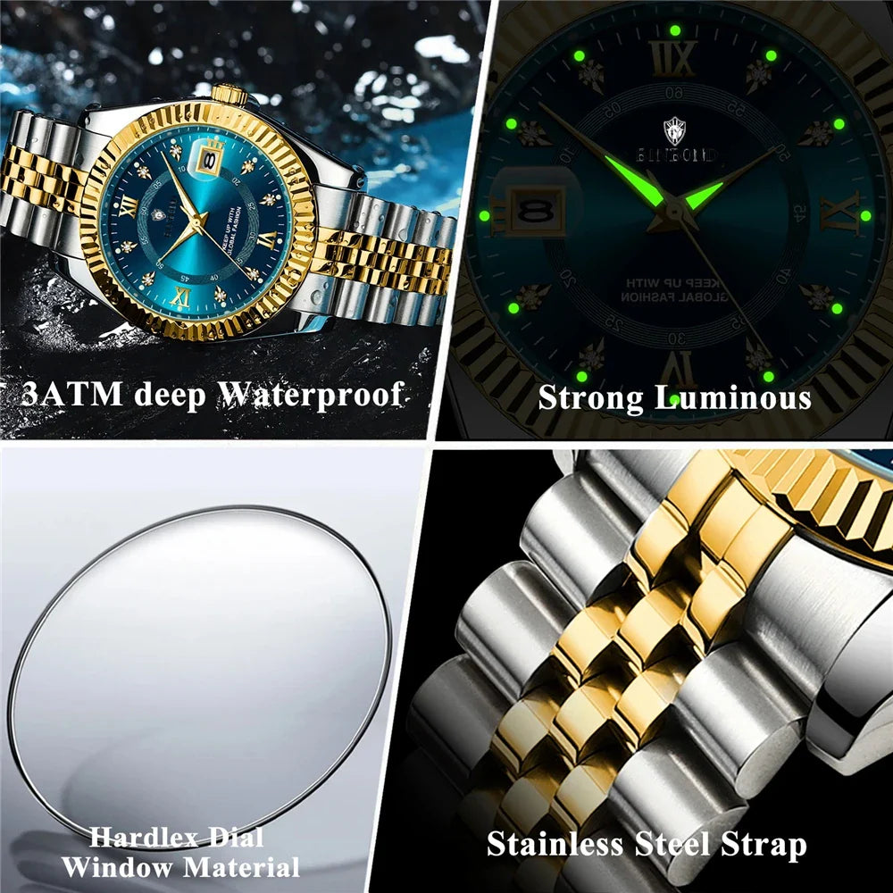 Fashion Quartz Wristwatches Luxury Brand High Quality Diamond Watch For Man Gifts Digital Mens Automatic Watches Men Gold Clock