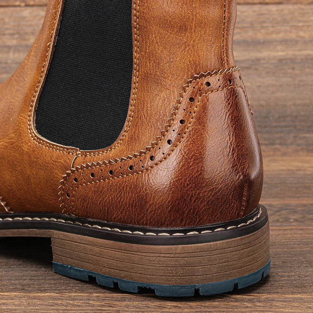 Brogue Chelsea Men's Boots | American Style Comfortable Fashion Leather Boots (Low Heel)