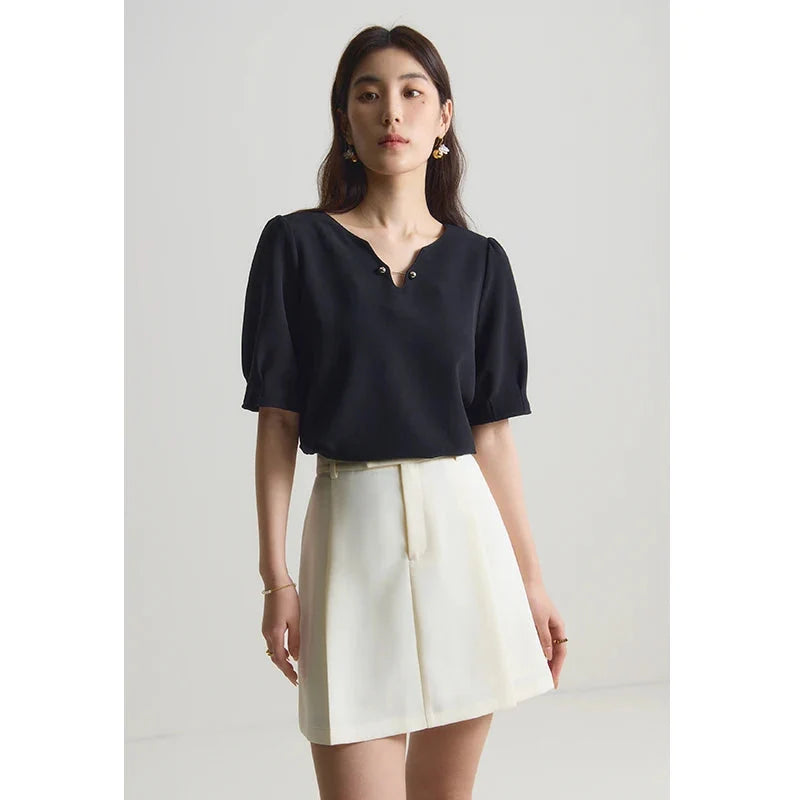 Women’s V-Neck Chiffon Shirt Elegant Slimming Summer Top