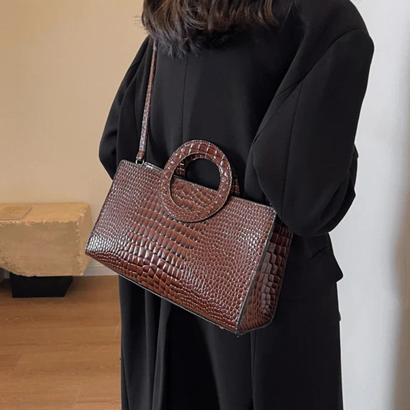 Luxury Crocodile Pattern Women's Handbag | Fashion Shoulder & Crossbody Bag (Famous Brand Designer PU Leather, Large Capacity)