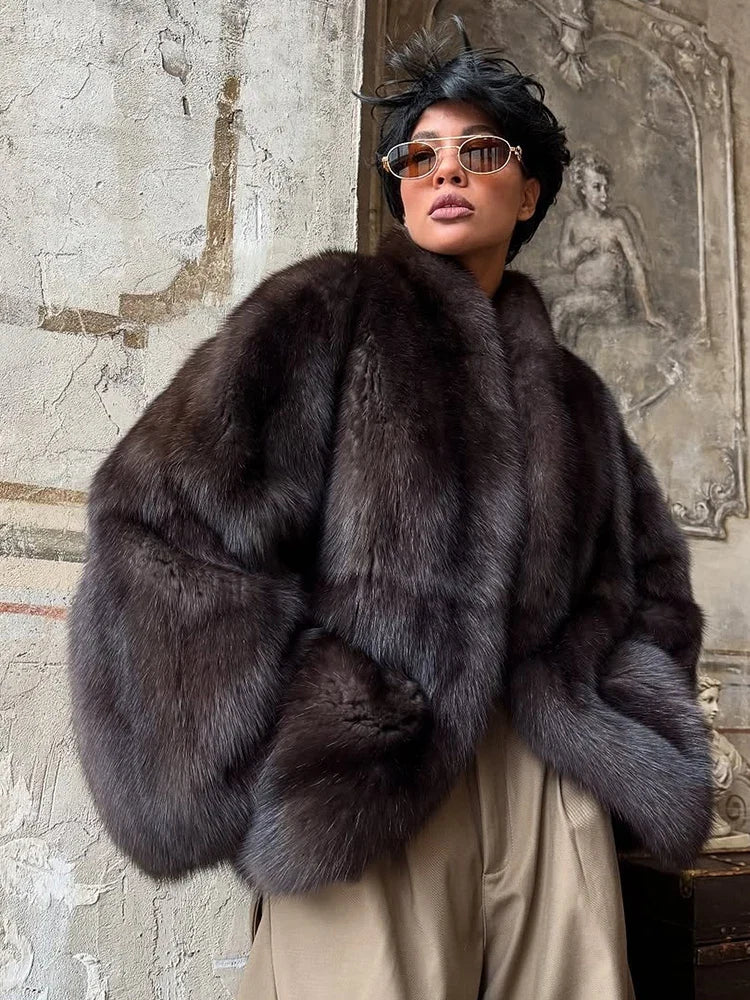 Solid Medium-length Fur Coat Women Elegant Lapel Hidden Button Loose Outerwear 2025 Winter New Office Lady Commute Overcoat