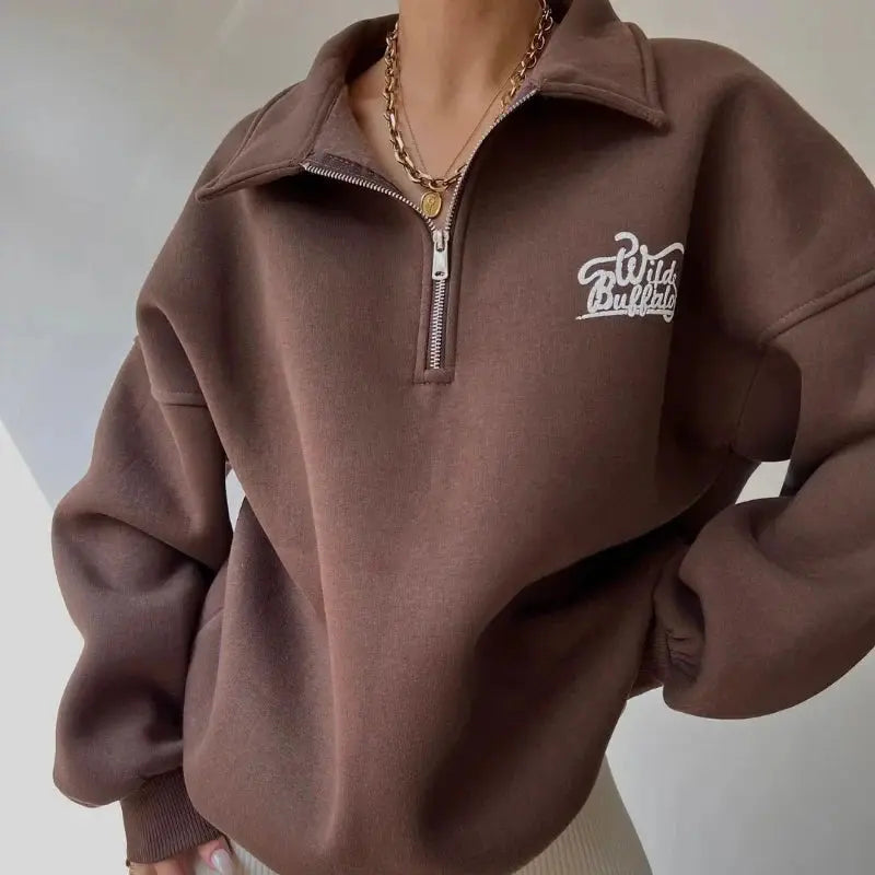 Women's Loose Printed Velvet Sweatshirt