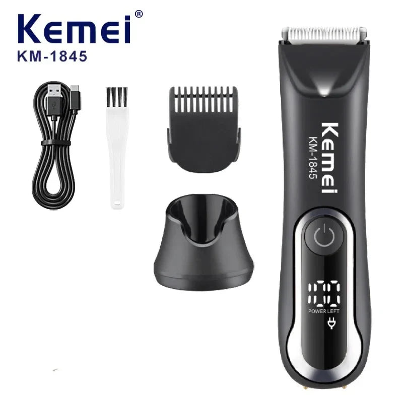 Kemei Groin Hair Trimmer Men Electric Clippers Waterproof  Trimmer for Pubic Body Hair Grooming Kit Ceramic Blade Razor KM-1845