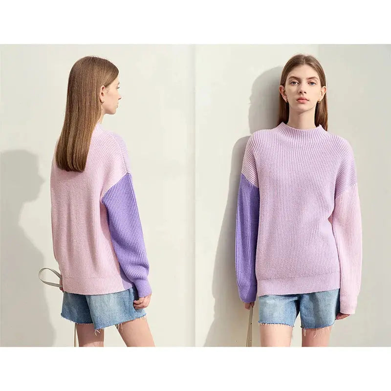 Chic Color Block Turtleneck Sweater