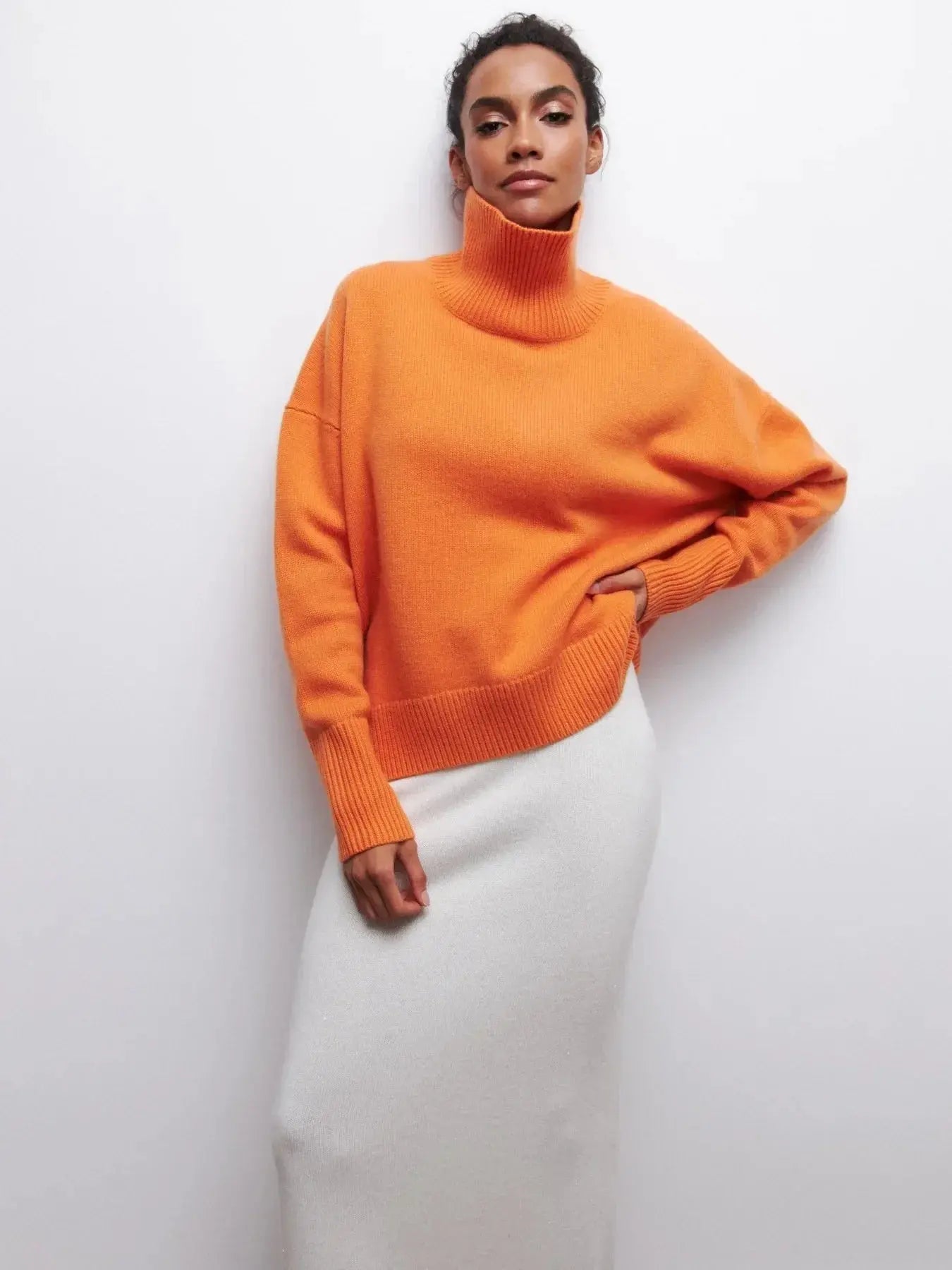 Elegant Oversized Black Turtleneck Sweater for Women