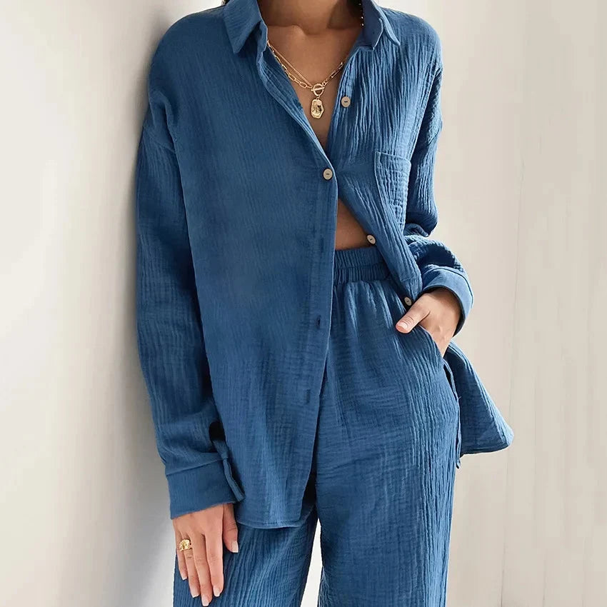 Women's 2-Piece Cotton Pajama Set Autumn Long Sleeve Sleepwear