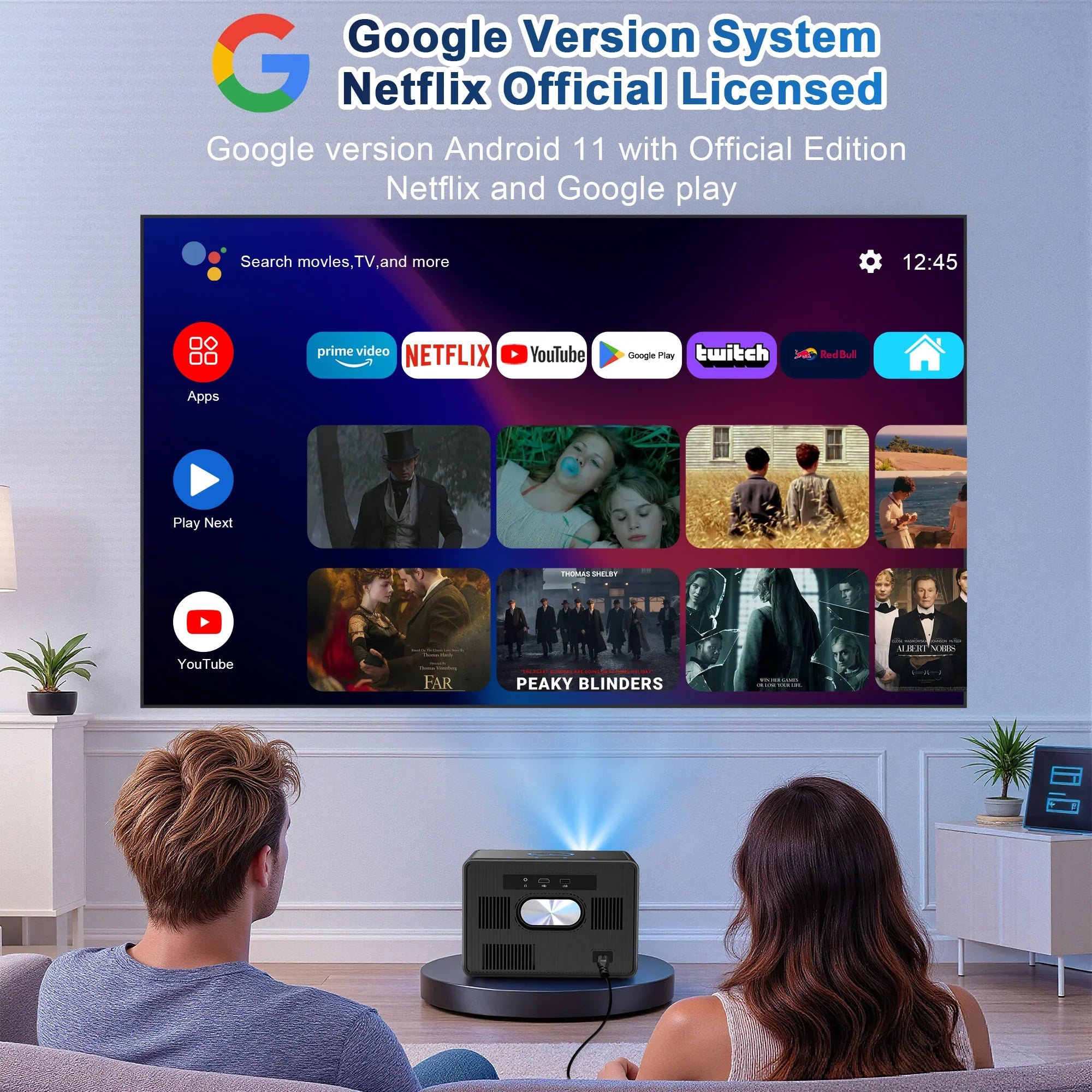 HORLAT Sealed Optical Google TV Projector 3500ANSI Bluetooth Voice Control Auto Focus WiFi 6 4K UHD Home Theater Movie Projector