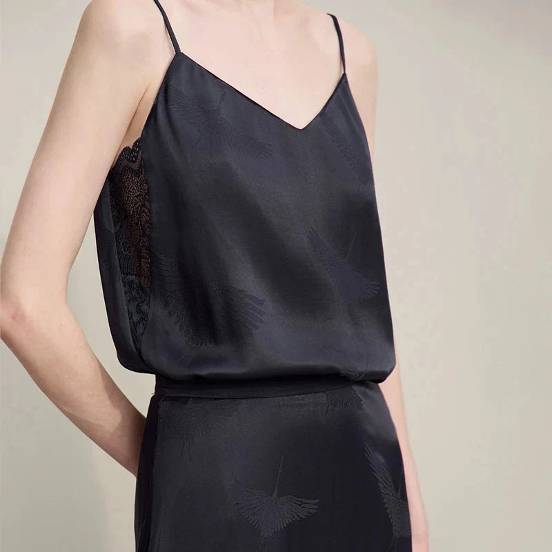 Elegant Chinese Style Jacquard Lace Sling Vest