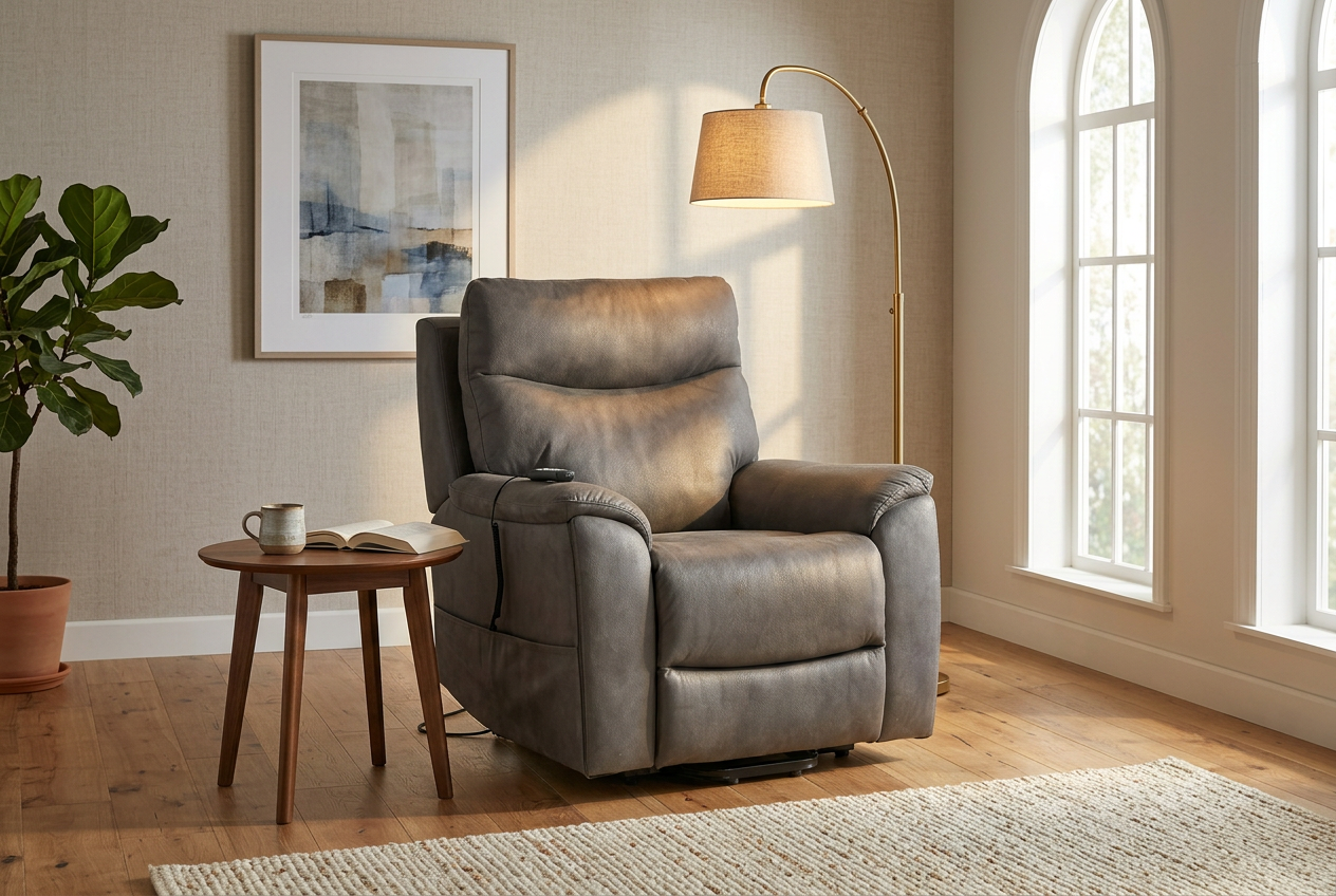 Serenity Slate Grey Ultra Infinite Position Lift Chair with Power Headrest, Heat, Massage & Wireless Charging