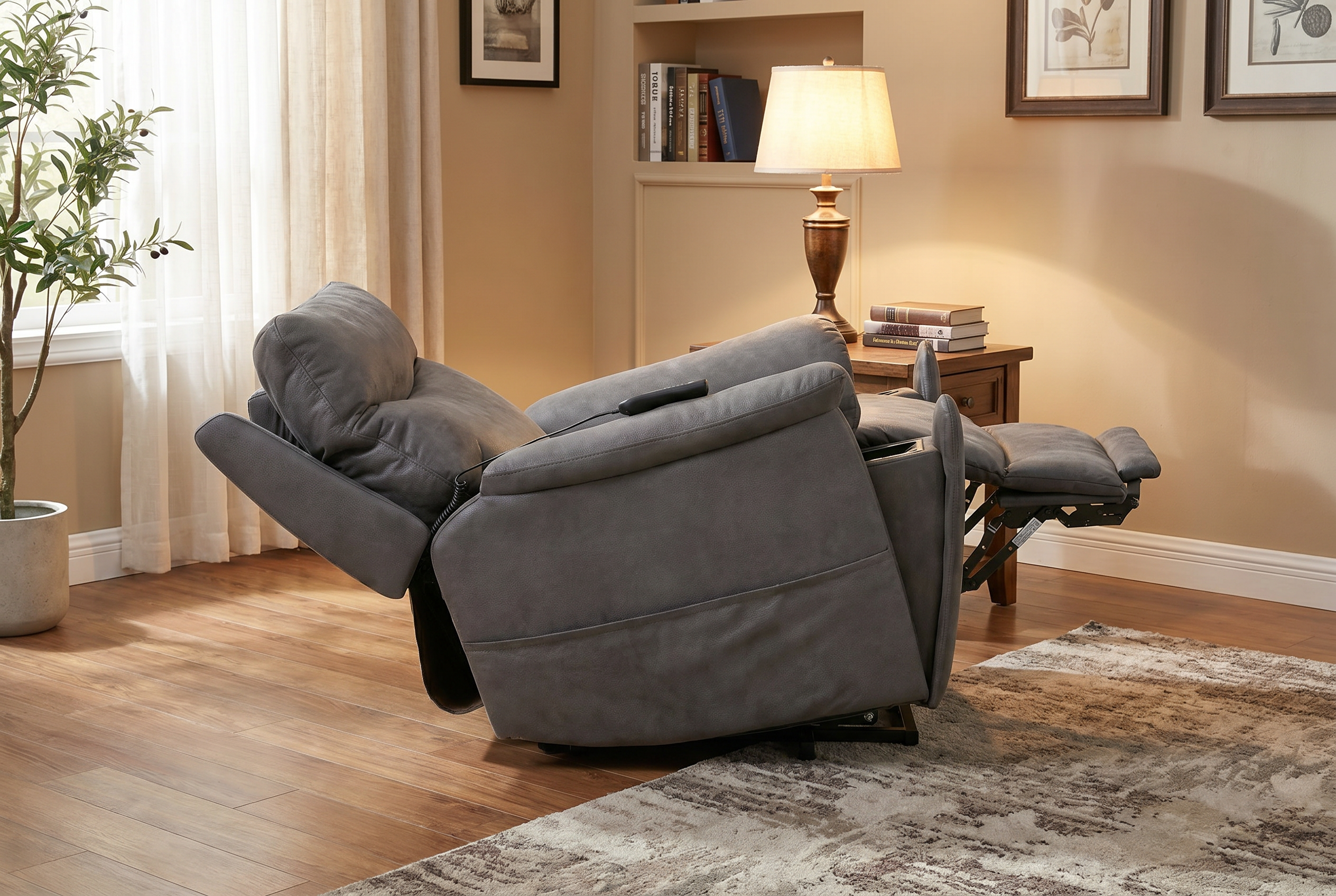 Serenity Slate Grey Ultra Infinite Position Lift Chair with Power Headrest, Heat, Massage & Wireless Charging