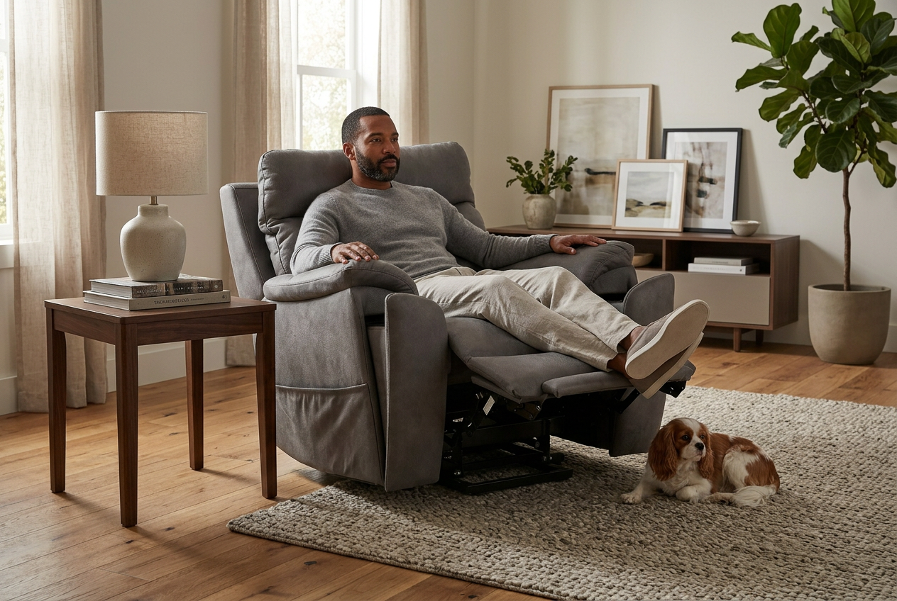 Serenity Slate Grey Ultra Infinite Position Lift Chair with Power Headrest, Heat, Massage & Wireless Charging