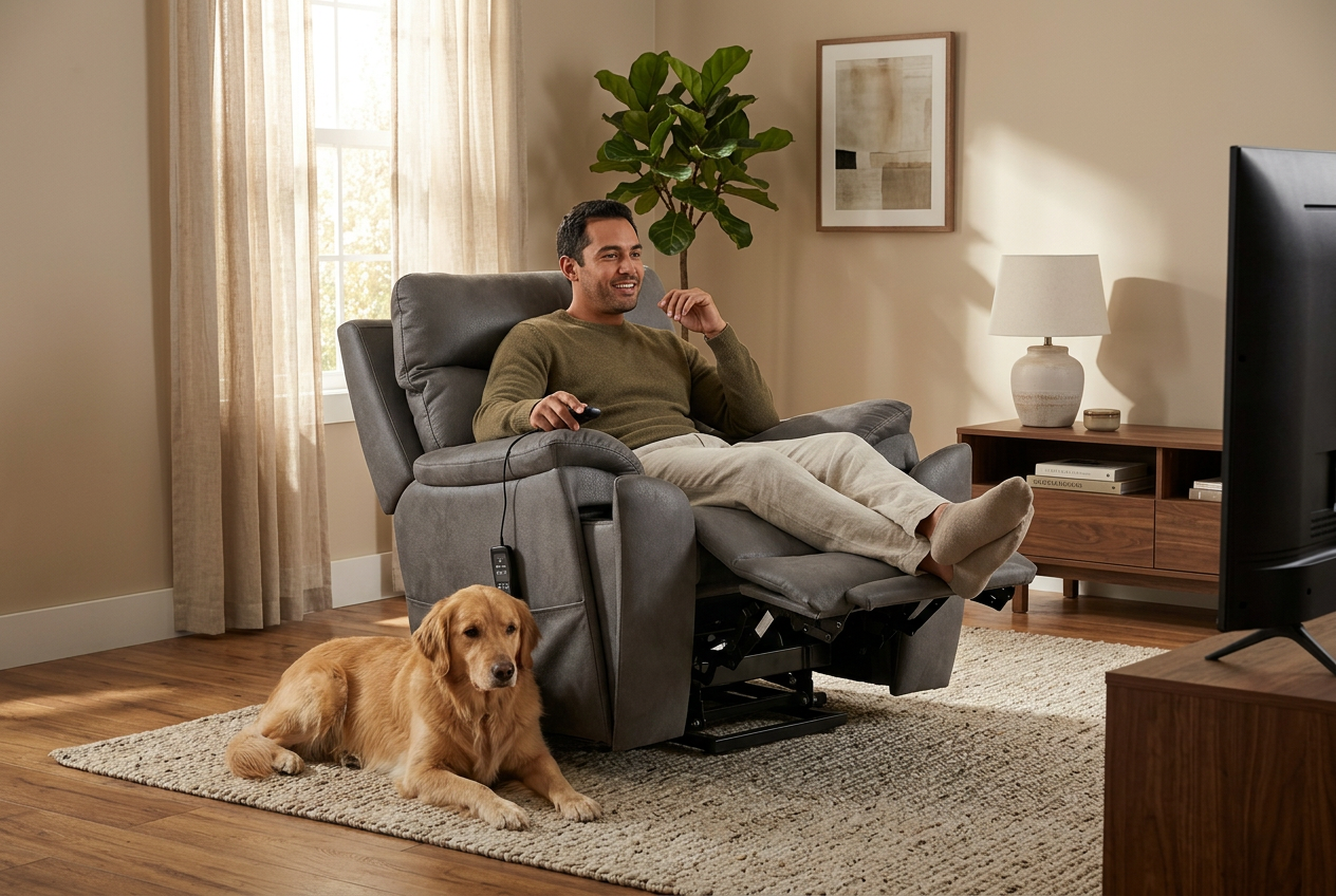 Serenity Slate Grey Ultra Infinite Position Lift Chair with Power Headrest, Heat, Massage & Wireless Charging