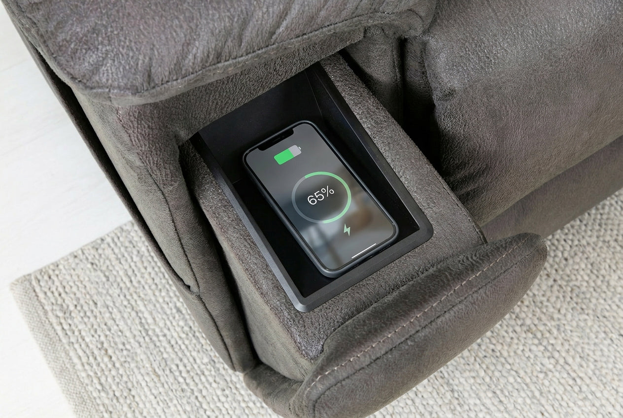 Serenity Slate Grey Ultra Infinite Position Lift Chair with Power Headrest, Heat, Massage & Wireless Charging