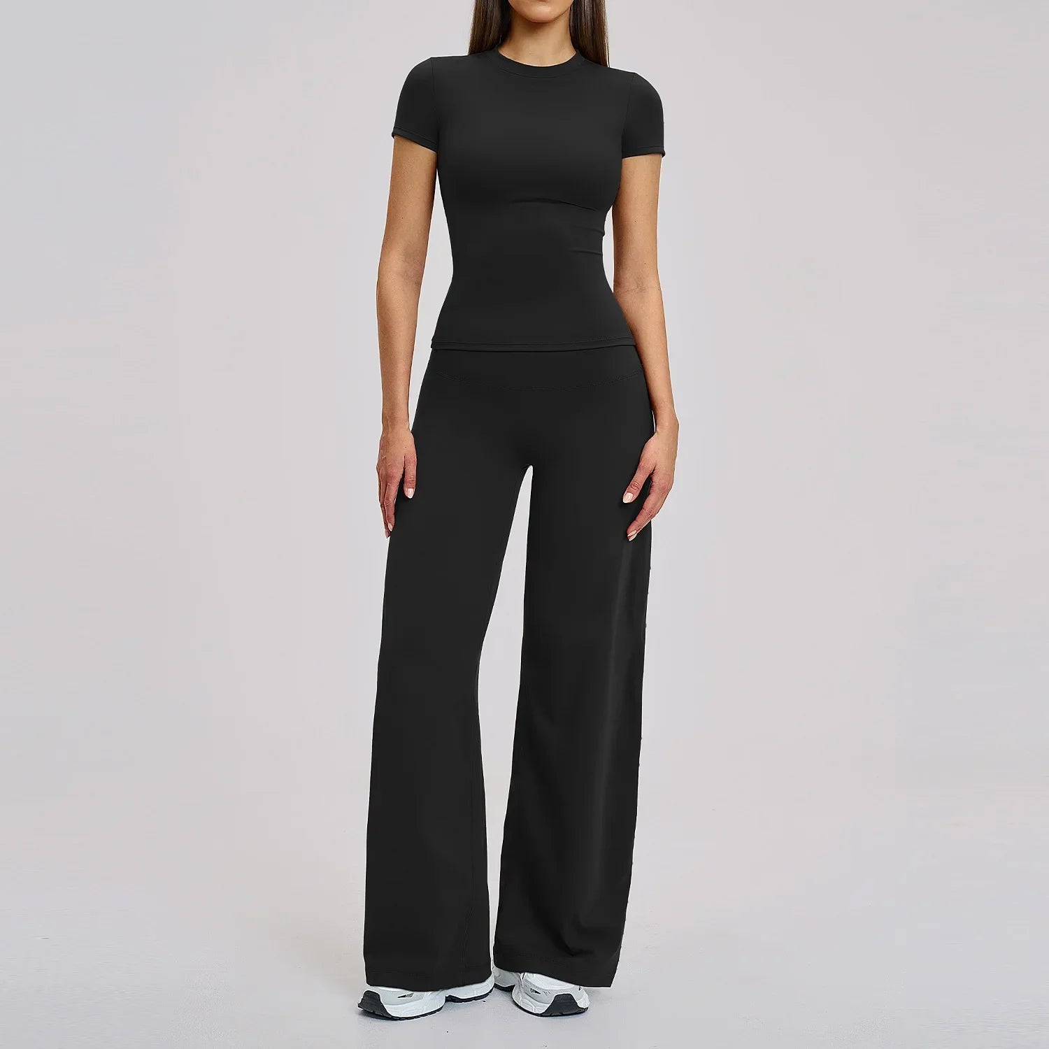 2PCS Yoga Set Women Workout Set Sportswear Gym Clothing Fitness Short Sleeve High Waist Leggings Running Cycling Sports Suits