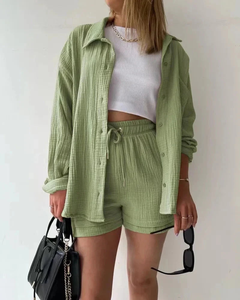 Women’s 2-Piece Cotton Gauze Pajama Set Summer Sleepwear
