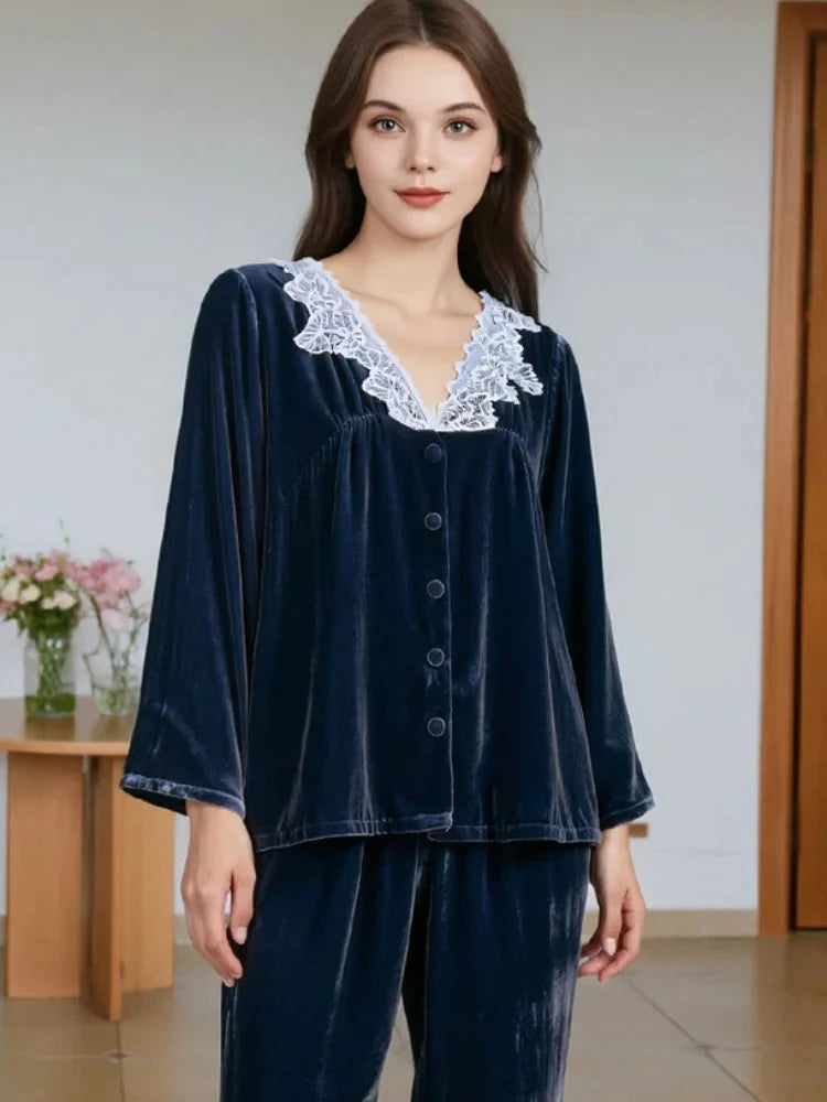 Minimalist & Elegant BirdTree Silk & Velvet Pajama Set